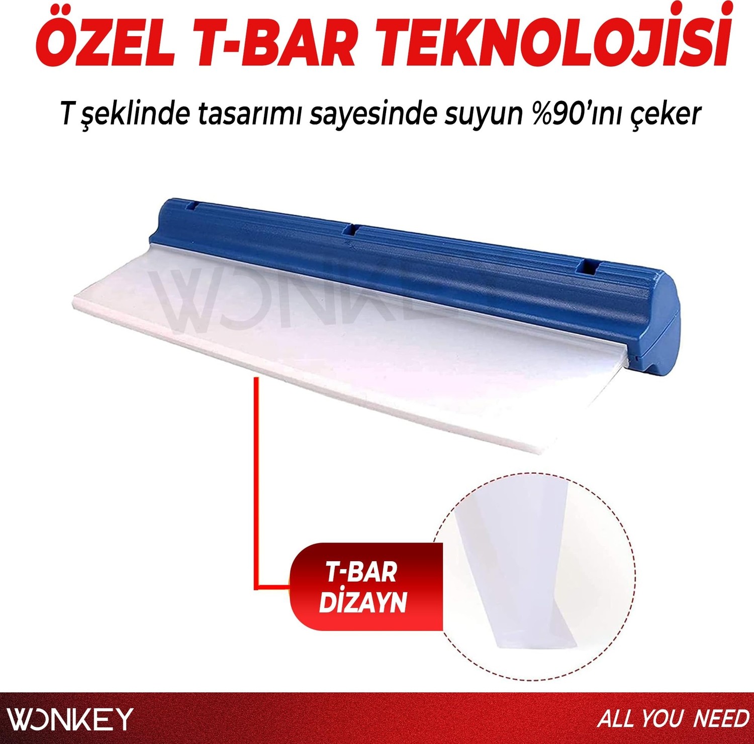 Aesco Wonkey - Silikon Uçlu Kaporta Su Çekeceği, Oto Araba Yıkama Kurulama Su Alma Çekeçek, Çizmez Otomobil Cam Su Çekme Aparatı, Oto Çekcek görsel 5