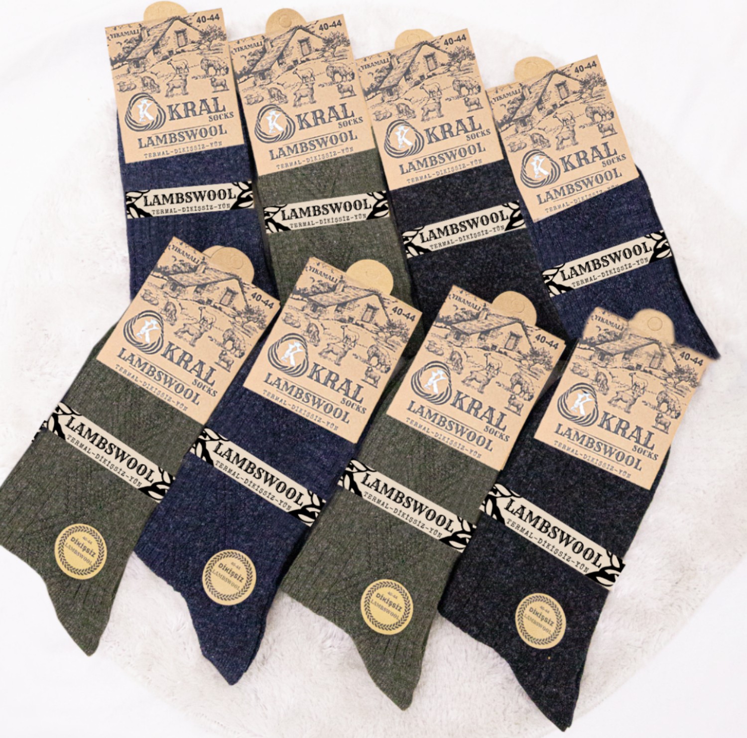 Kral Socks Kral 8'li Kışlık Thermal Etkili Ince Örgülü Çorap, Lambswool Yünlü (Kuzu Yünlü)