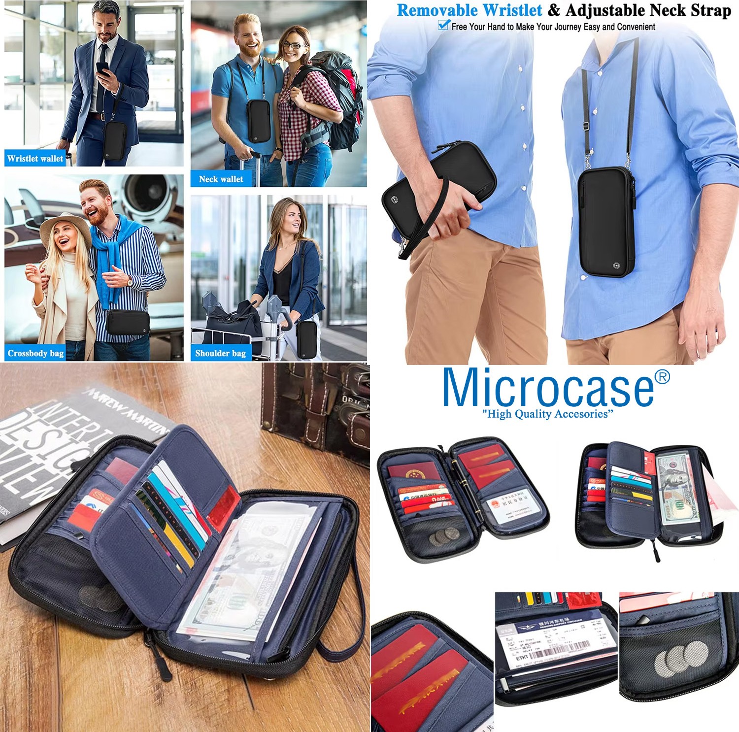 Microcase Unisex Su Geçirmez Çok Amaçlı Seyehat Pasaport Çok Gözlü Organizer Çanta AL4863 görsel 5