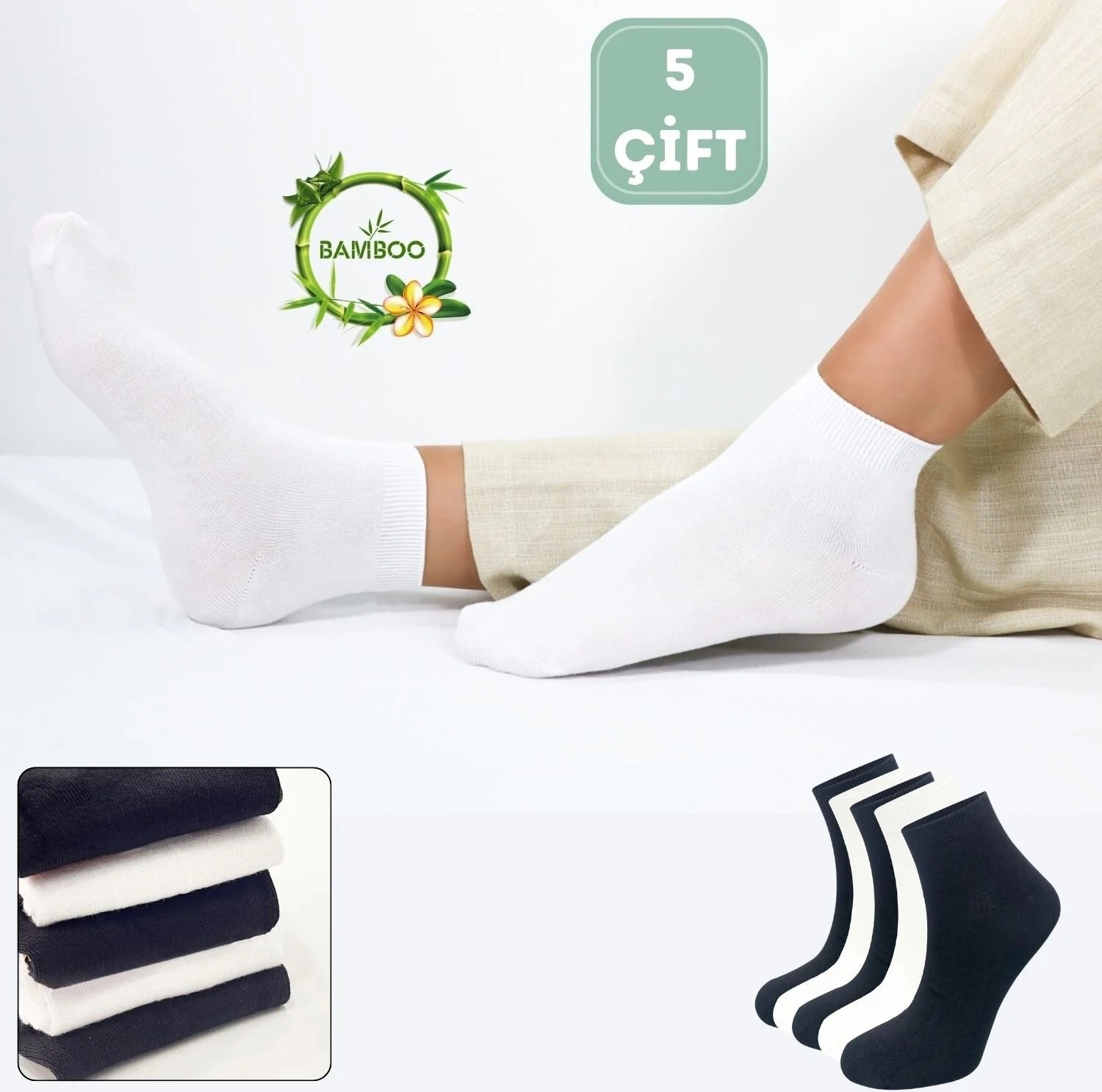 Kral Socks Kadın Kaliteli Bambu Patik Çorap (5 Adet) Dikişsiz Görünmez Parfümlü Kısa Model Çorap görsel 8