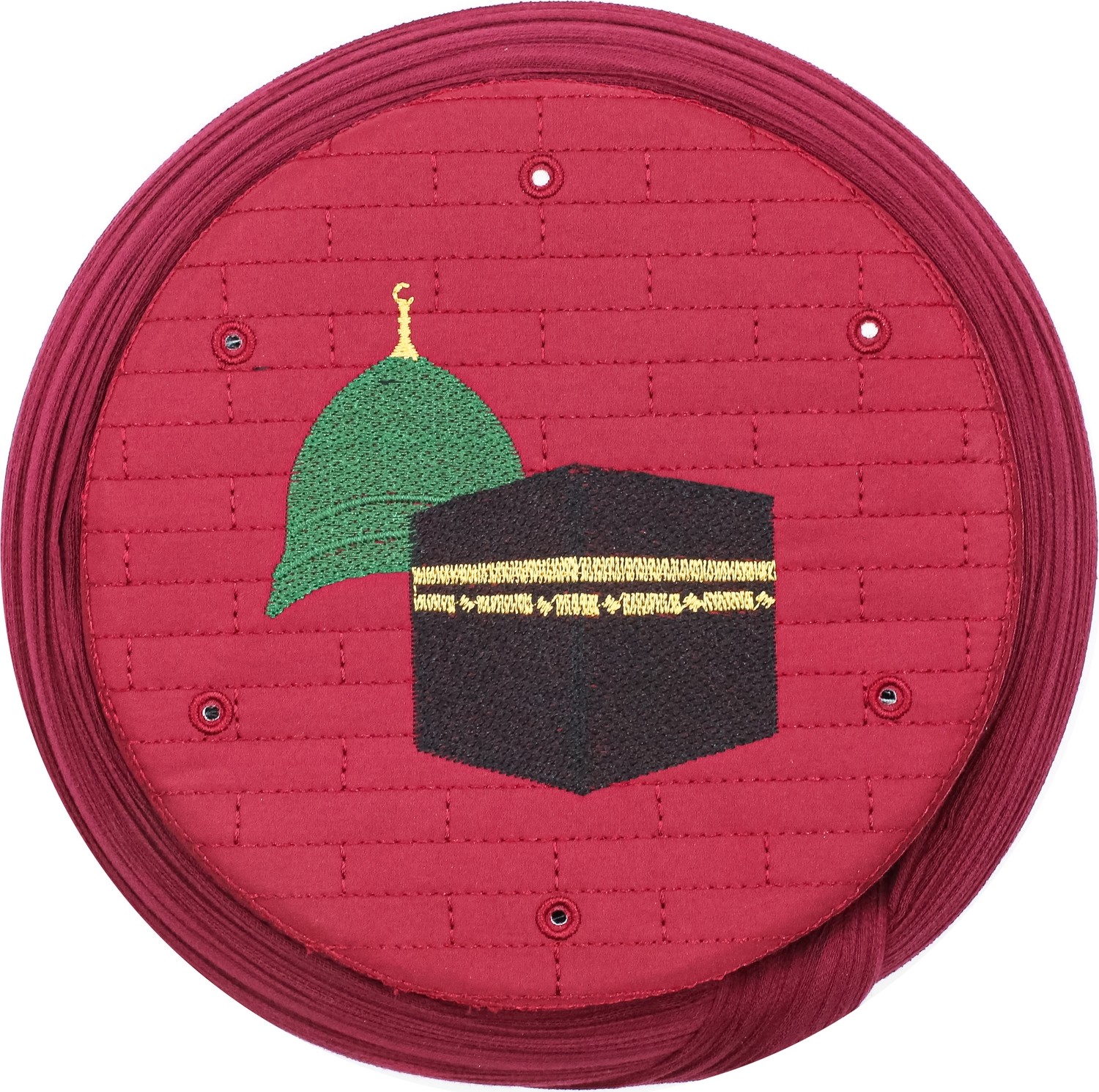 Sarıkhane Hac Umre Sarığı, Bordo Kumaş, Bordo Takke, Yuvarlak Sarım, Mekke-Medine, 5 Metre görsel 2