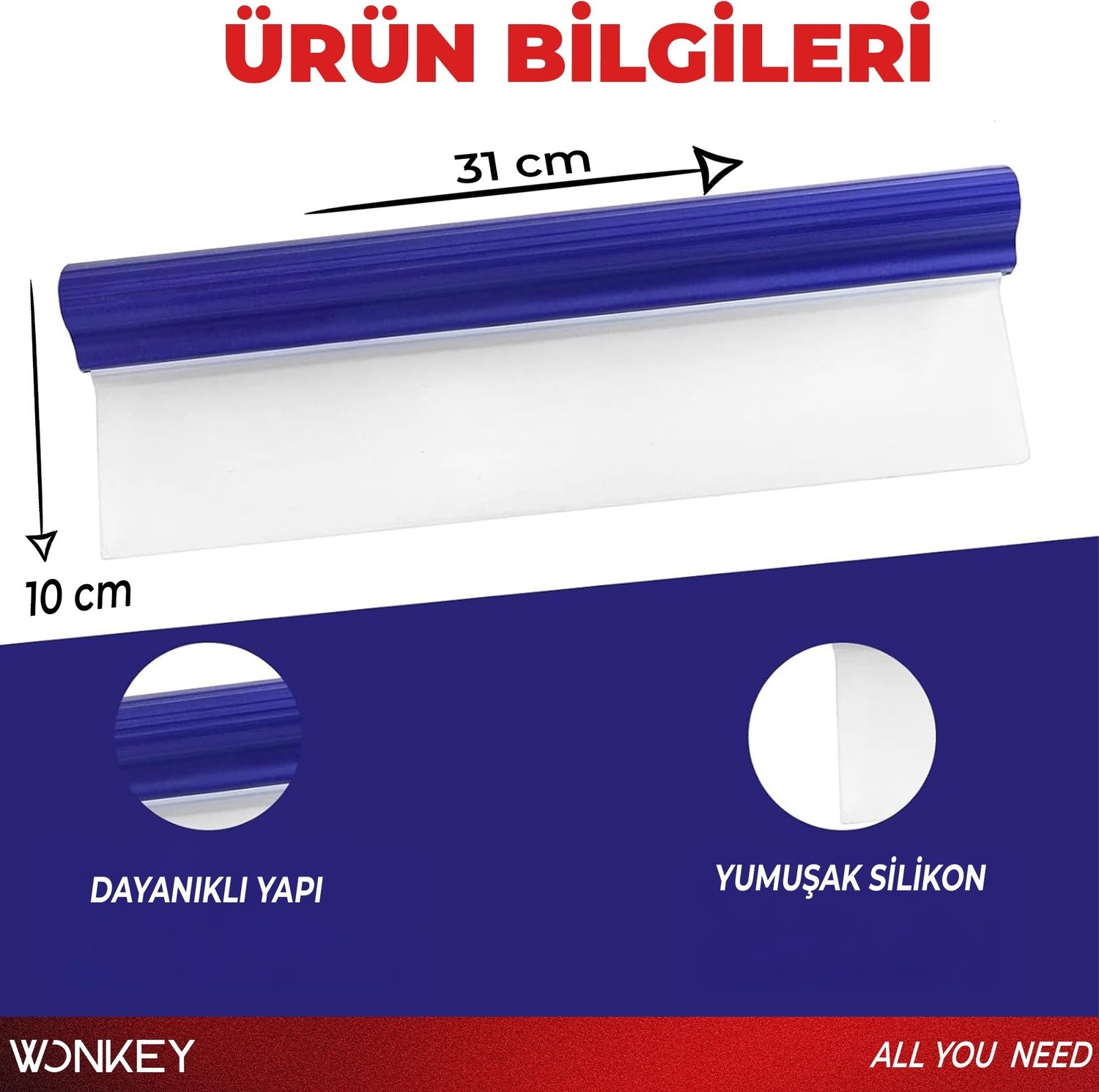 Die Grup Wonkey - Silikon Uçlu Kaporta Su Çekeceği, Oto Araba Yıkama Kurulama Su Alma Çekeçek, Çizmez Otomobil Cam Su Çekme Aparatı, Oto Çekcek görsel 2