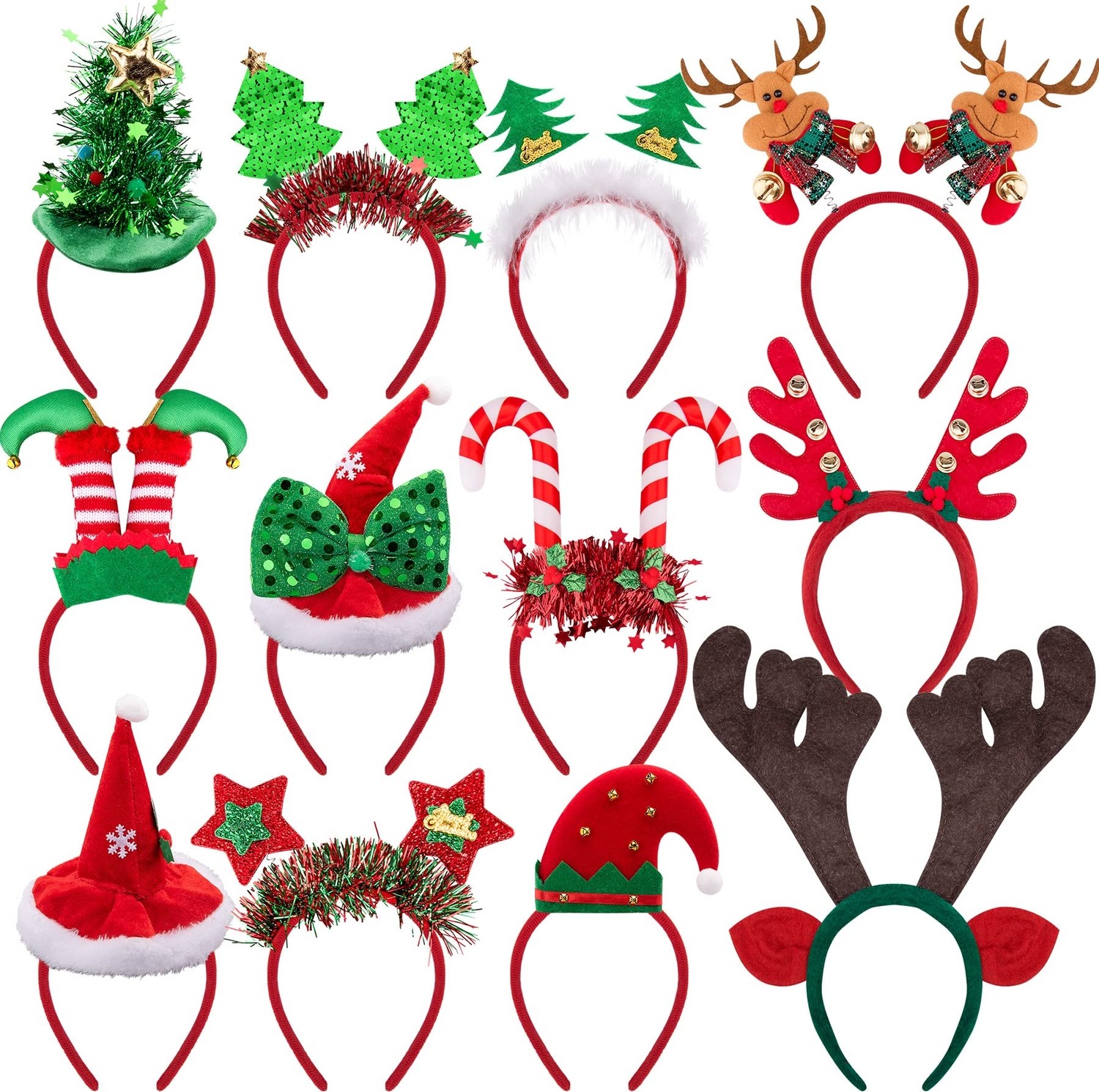 TeknoKapsül Bqtq 12 Adet Noel Saç Bandı Ren Geyiği Kostüm Saç Bandı Noel Ağacı Saç Bantları Elfler Parti Şapkaları Saç Bantları Noel Tatili Hediyesi Için