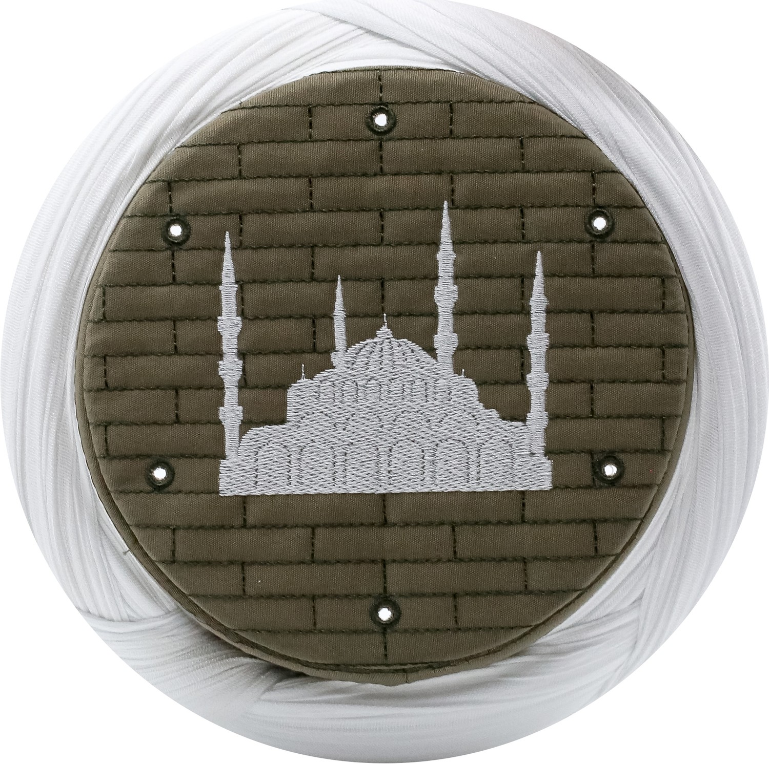 Sarıkhane Cami Sarığı, Beyaz Kumaş, Yeşil Takke, Çapraz Sarım, Cami Nakışlı, 7 Metre görsel 3