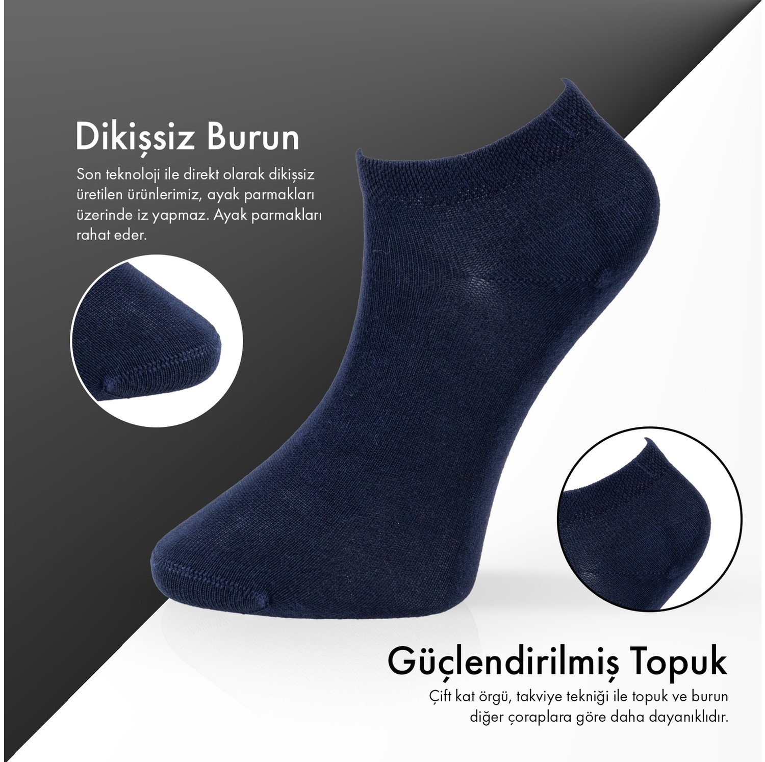 Lion Monroe Saf Bambu Kadın Patik Siyah - Beyaz Düz Kısa Çorap Dikişsiz Premium Kutulu 6'lı L5952AZNP Softaura görsel 3