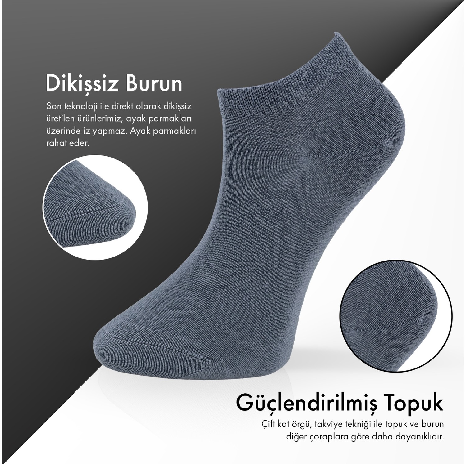 Lion Monroe Saf Bambu Kadın Patik Siyah - Beyaz Düz Kısa Çorap Dikişsiz Premium Kutulu 6'lı L5952AZNP Softaura görsel 7