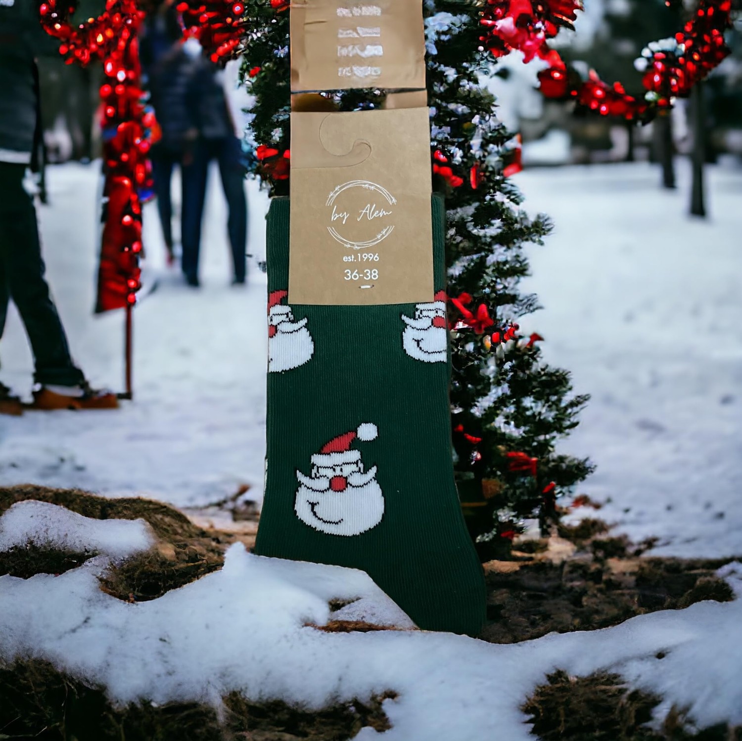Aesco Noel Baba Desenli Çorap, 3'lü Paket, Yeşil görsel 2