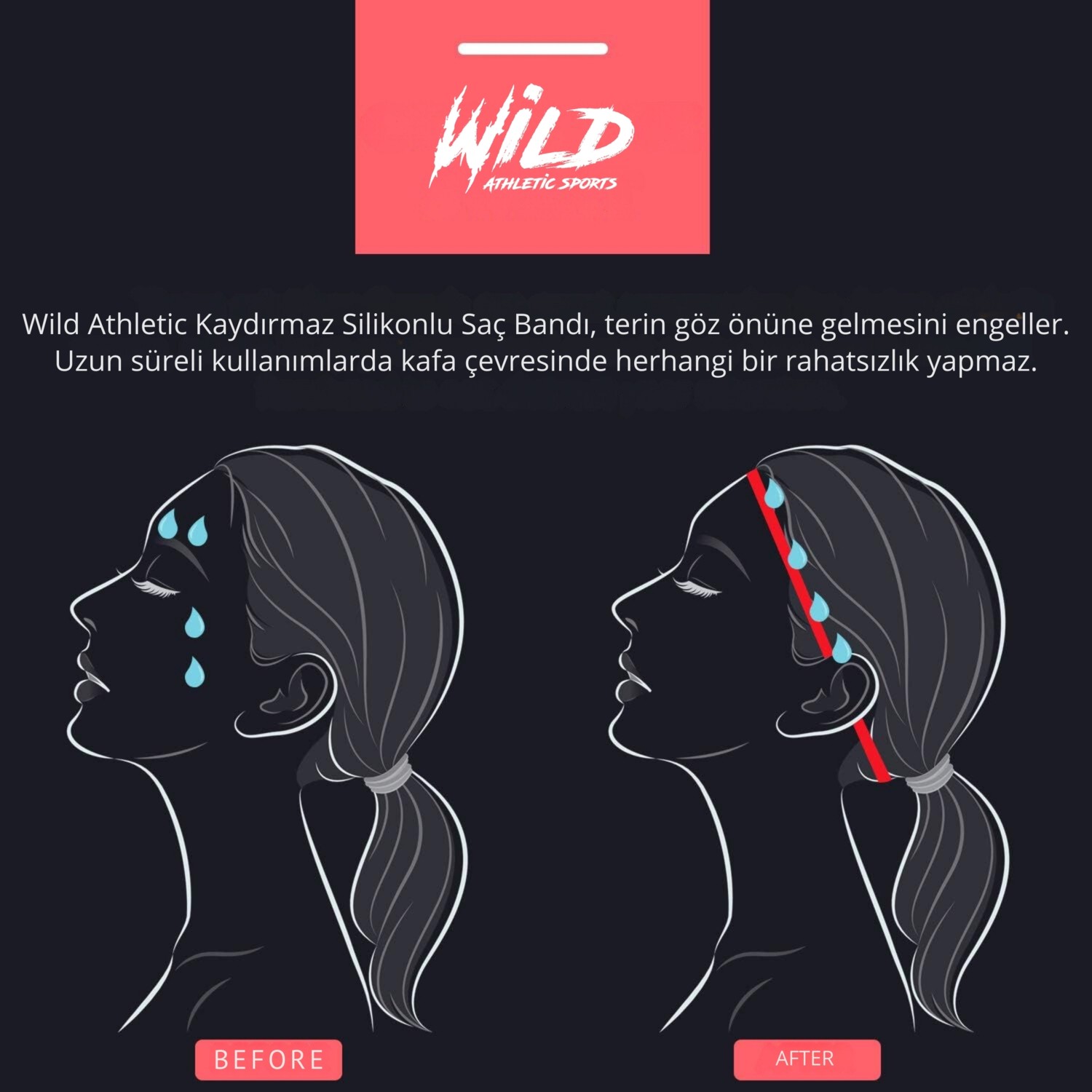 Wild Athletic Sports Wild Athletic Kaydırmaz Silikonlu Spor Saç Bandı Tokası Tekli Wildflex görsel 2