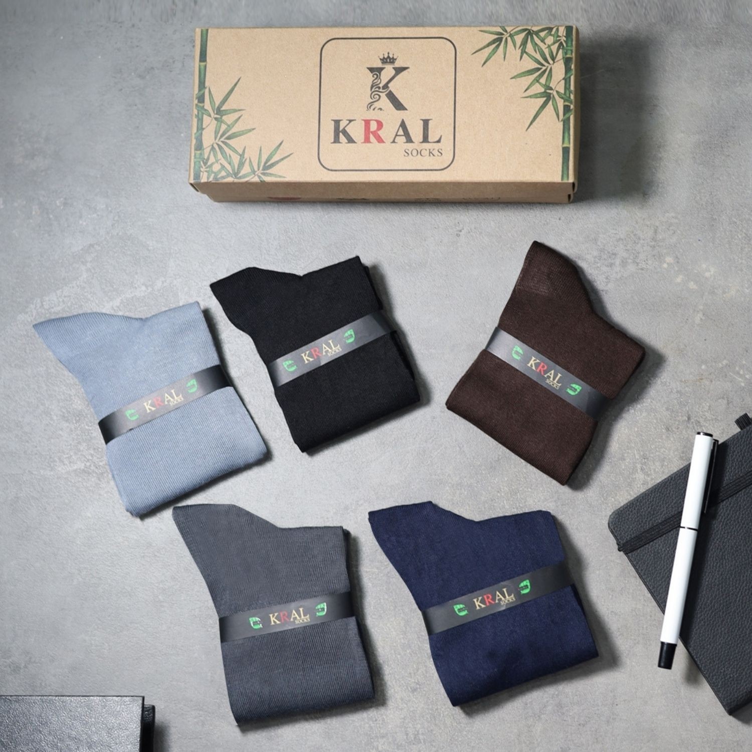 Kral Socks 5 Çift Bambu Dikişsiz Erkek Hediye Kutulu Çorap görsel 7