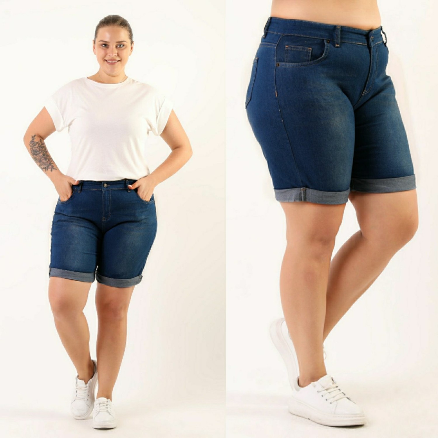 Haimoda Kadın Büyük Beden Duble Paça Kot Şort Rahat Kesim Yazlık Tasarım 44-54 Beden görsel 6