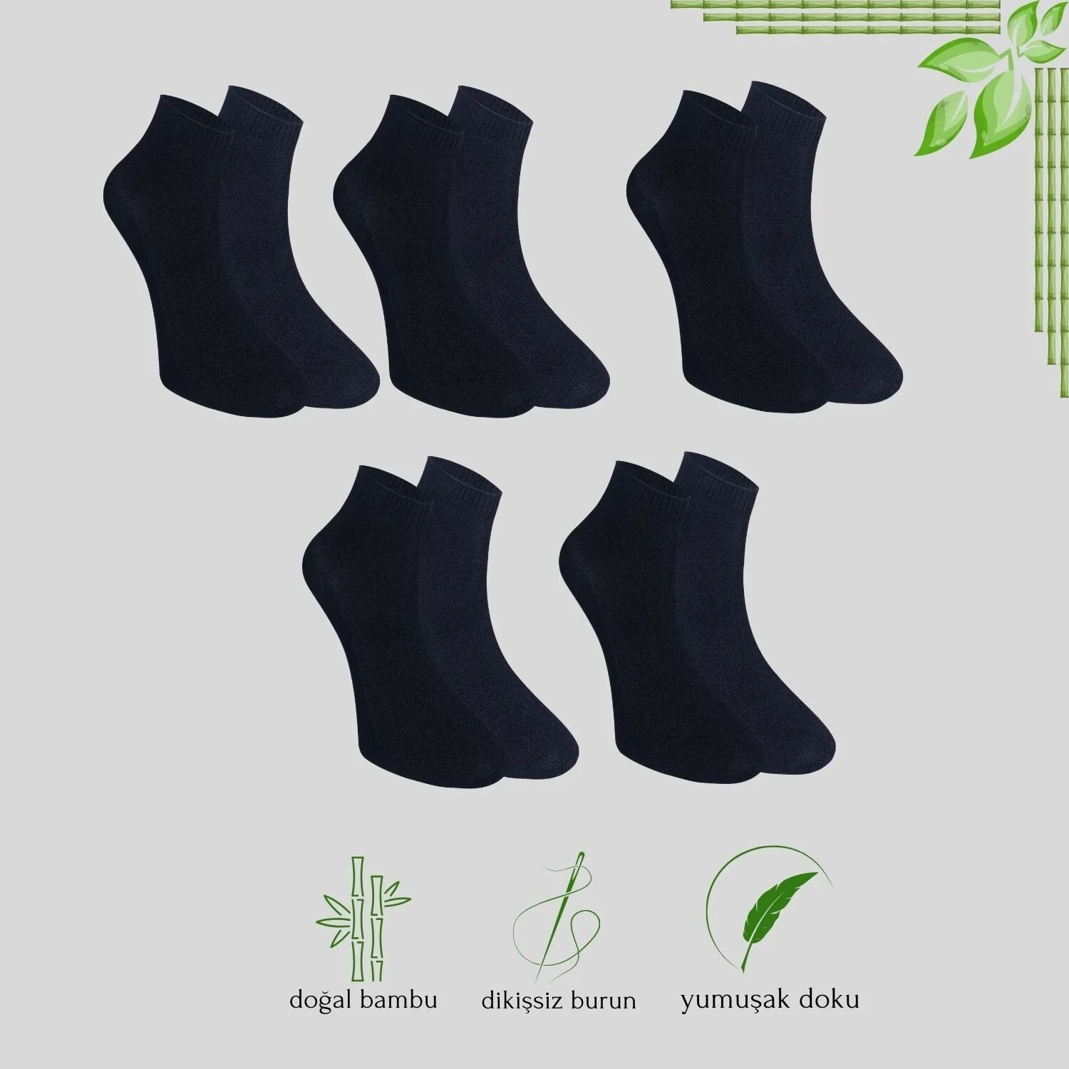 Kral Socks - Erkek Patik Lacose Kabartma Desenli (5 Adet) Bambu Dikişsiz Parfümlü Kısa Çorap görsel 8