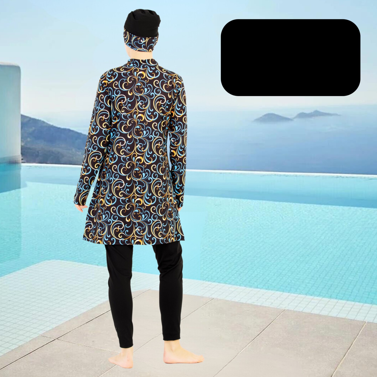KORSEFABRİKA Tam Kapalı Taytlı Desenli Büyük Beden Tesettür Mayo Takım görsel 3