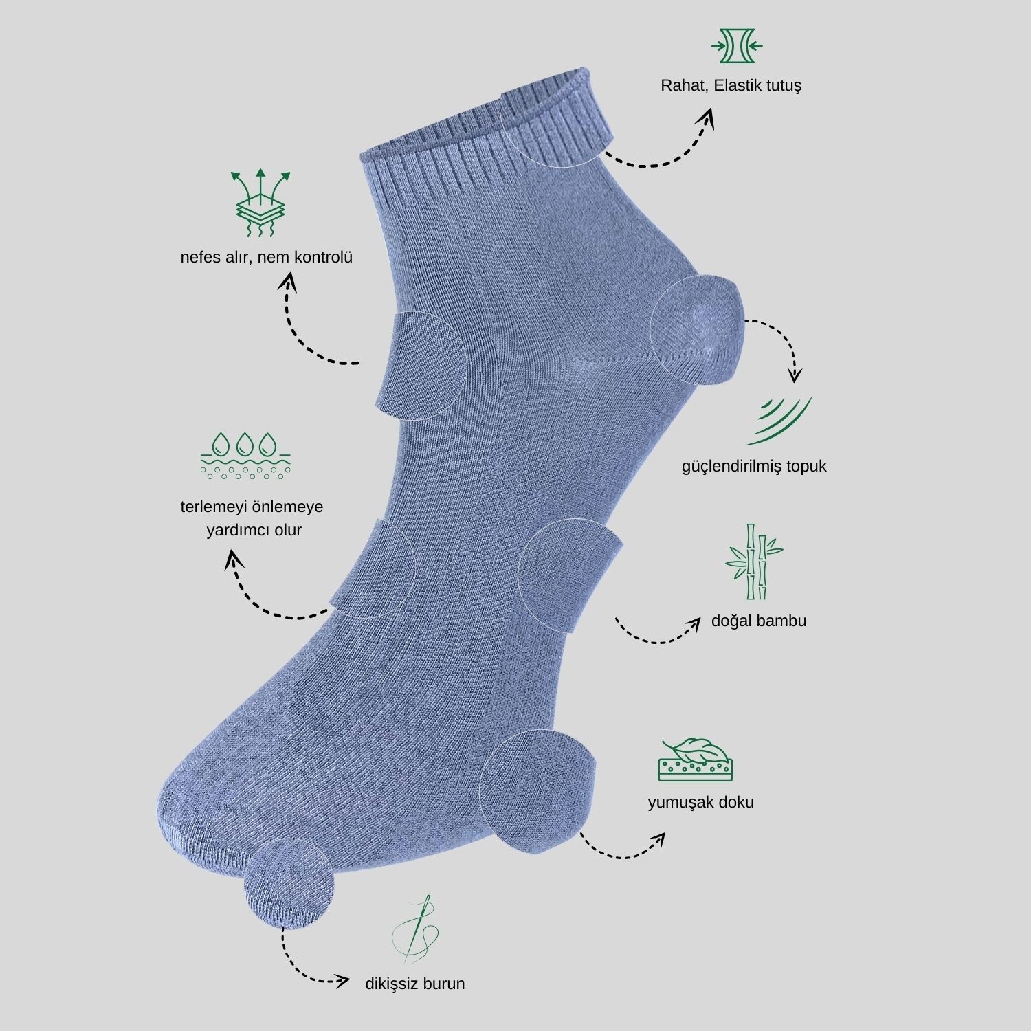 Kral Socks Erkek Patik Düz Desen (5 Çift) Bambu Dikişsiz Hassas Dokuma Parfümlü Kısa Çorap görsel 8