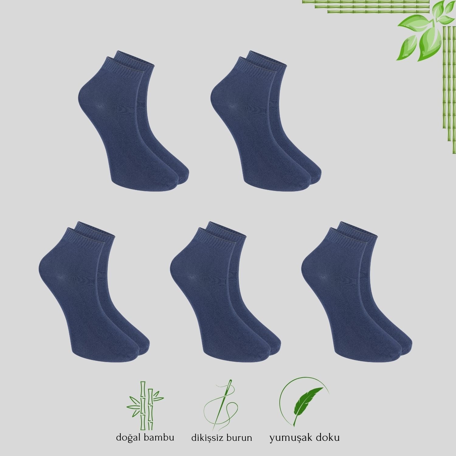 Kral Socks 5 Çift Erkek Bambu Dikişsiz Parfümlü Patik Çorap görsel 4