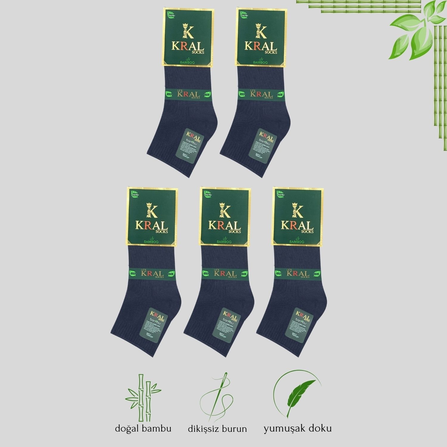 Kral Socks 5 Çift Erkek Bambu Dikişsiz Parfümlü Patik Çorap görsel 5