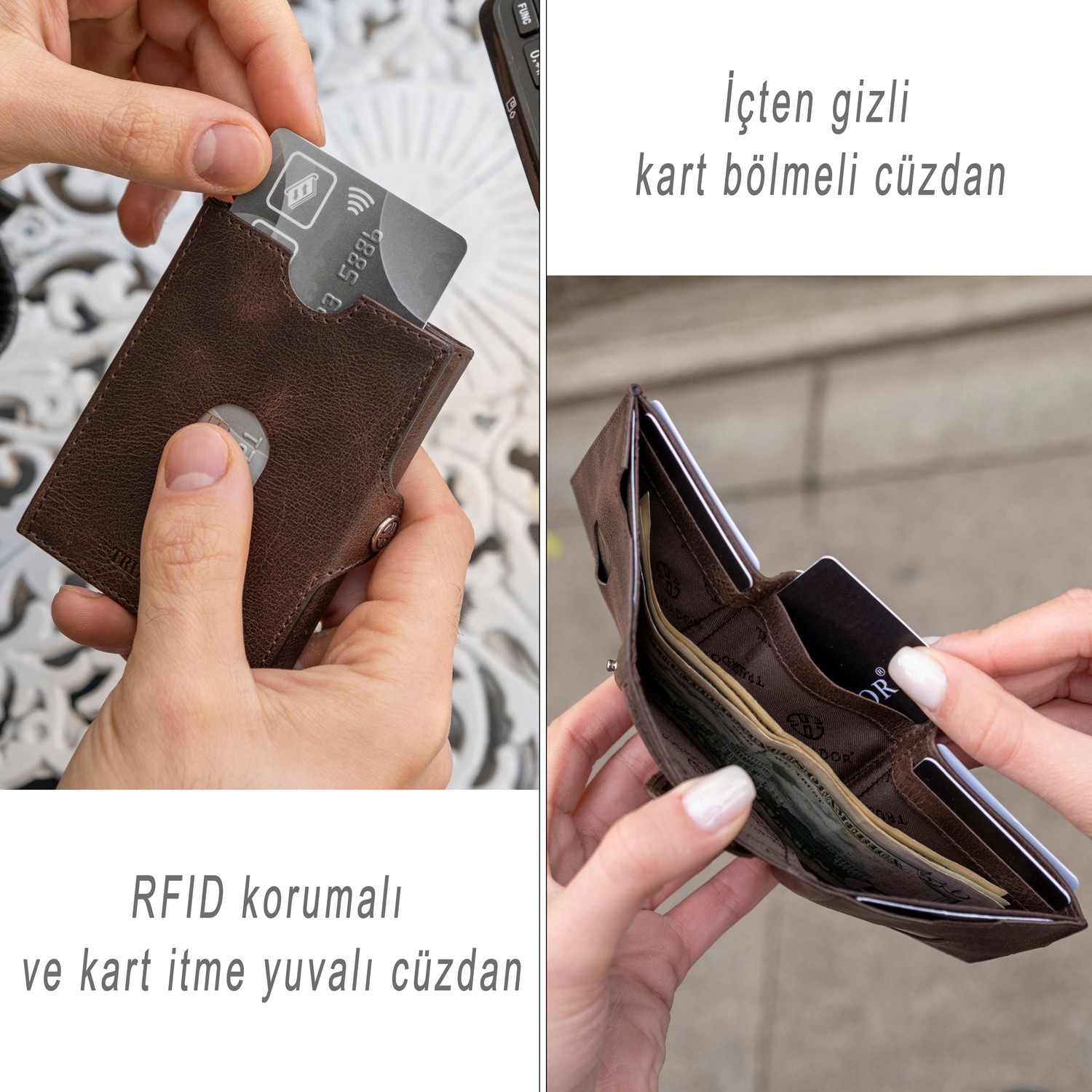 Trusador Valencia Pembe Bozuk Paralık Cepli Unisex Hakiki Deri Rfid Korumalı Erkek Kadın Mini Cüzdan Hediye görsel 5