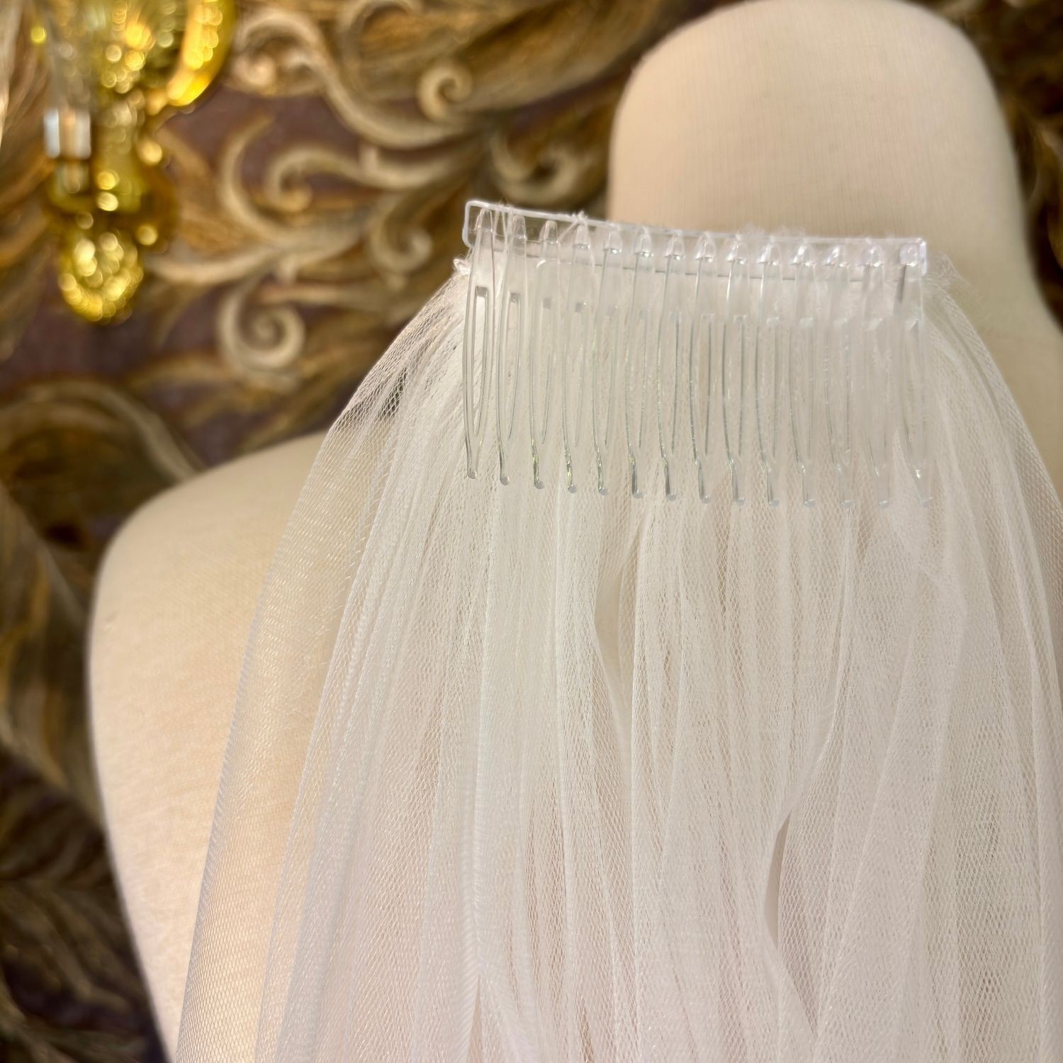 Gold Moda El İşlemeli Kristal Boncuklu Düz Duvak (75 cm) görsel 5