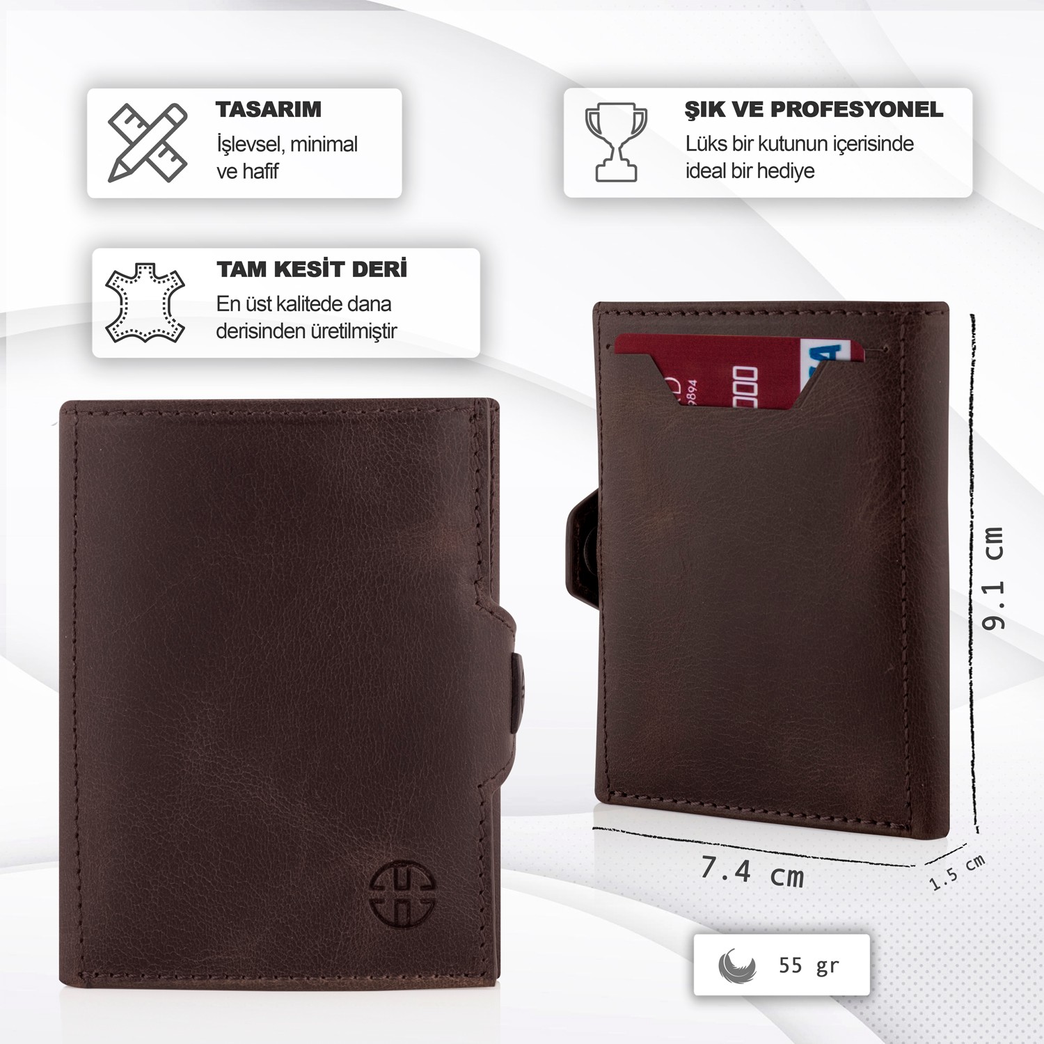 Trusador Verona Kahverengi Kartlık Unisex Hakiki Deri Rfid Korumalı Minimalist Erkek Kadın Mini Cüzdan Hediyelik görsel 4