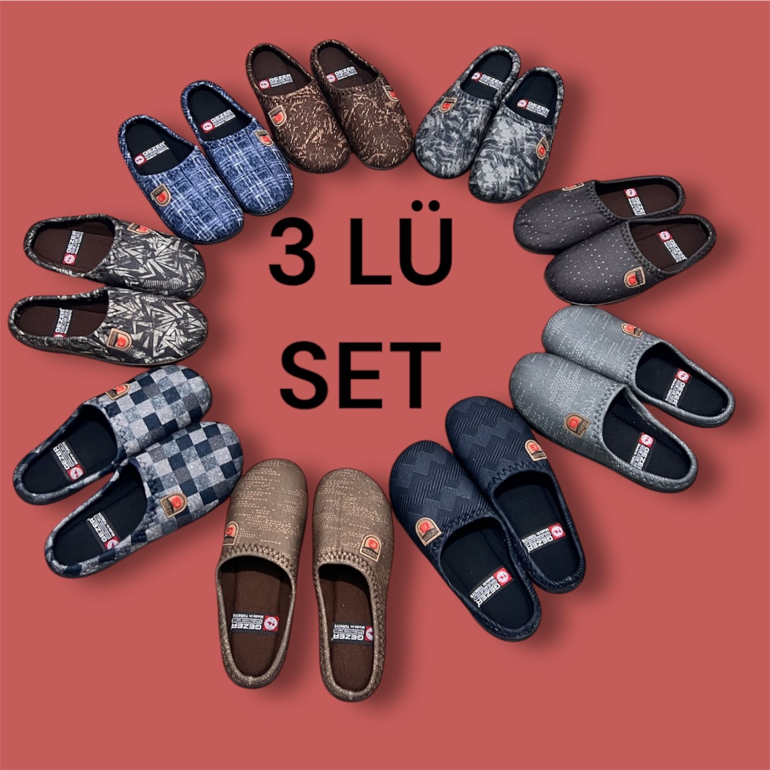 Gezer Erkek 3 Set Ev Halı Terliği Misafir Terliği Yumuşak Merdane Taban Erkek Terliği görsel 2