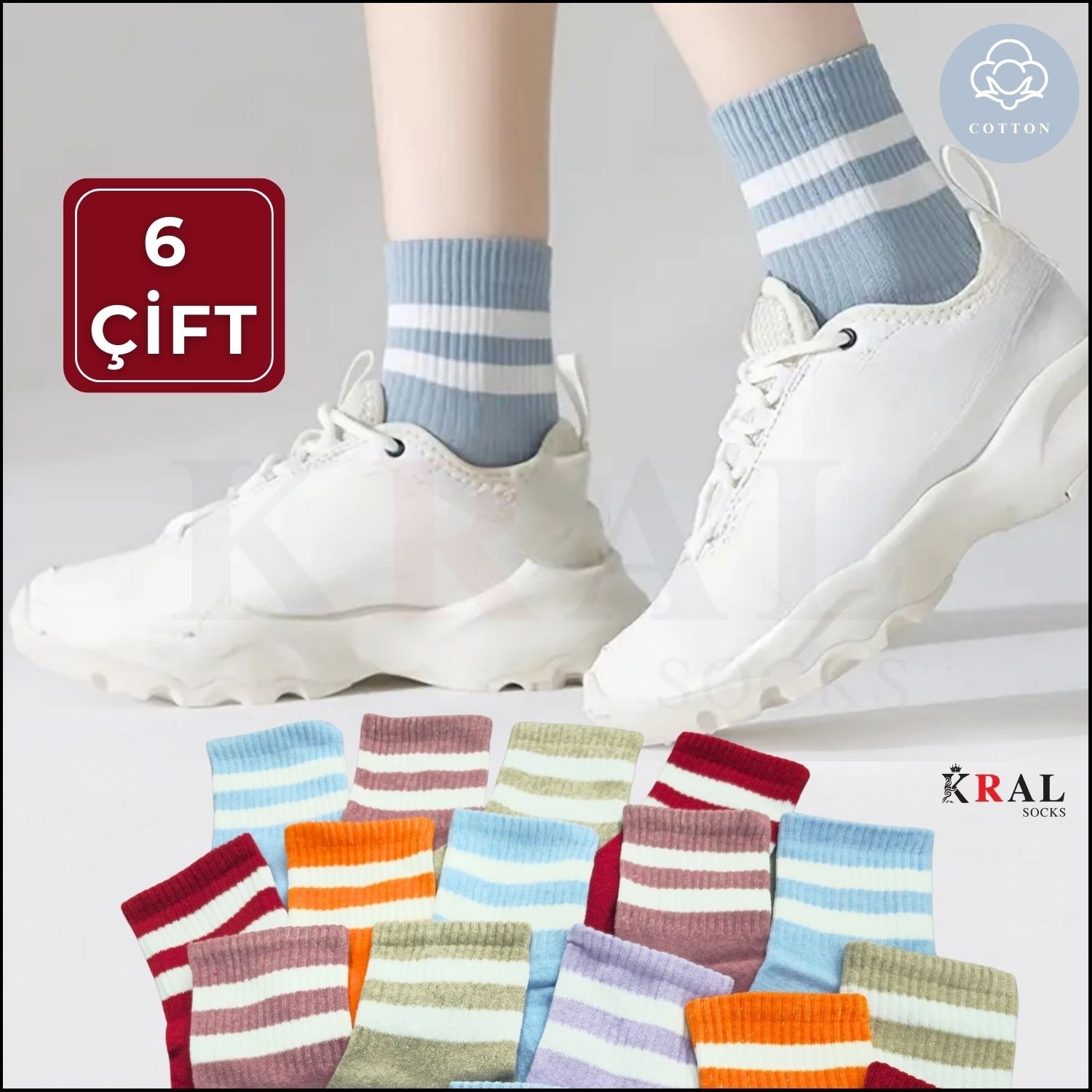 Kral Socks Unisex (6 Çift) Soft Renkler Model Pamuklu Terletmez Çorap Seti görsel 6