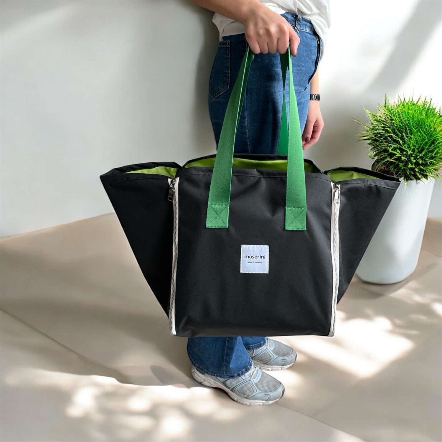 Moserini Renkli Büyük Boy Fermuarlı Piknik, Plaj Kamp Çantası / Örtüsü Ergonomik Tasarım ile Pratik görsel 2