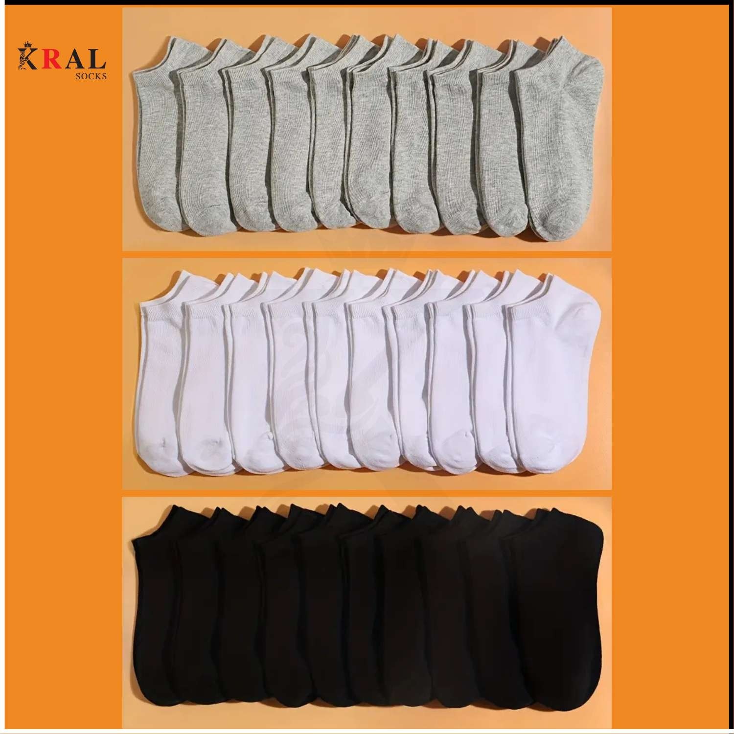 Kral Socks Kadın - Erkek (20 Çift ) Düz Desen Ekonomik Bilek Boy Patik Çorap görsel 2