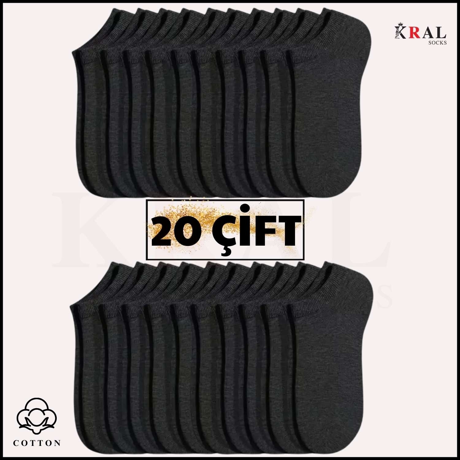 Kral Socks Kadın - Erkek (20 Çift ) Düz Desen Ekonomik Bilek Boy Patik Çorap görsel 6