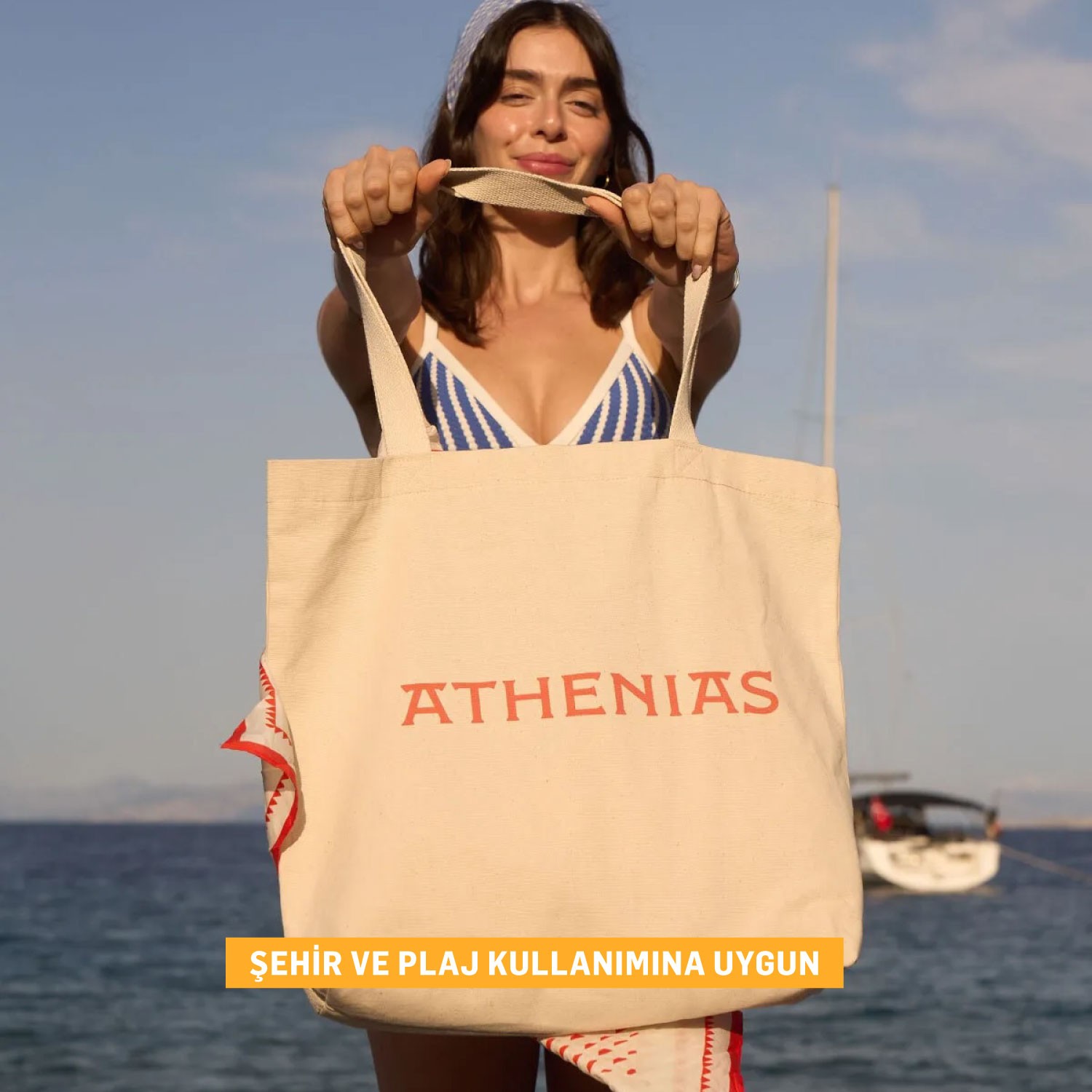 ATHENIAS Kanvas Kumaş Çanta Plaj ve Çok Amaçlı görsel 3