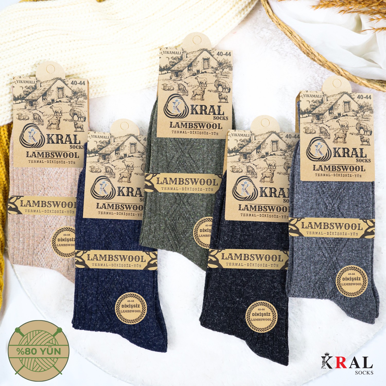 Kral Socks 5 Çift Erkek Termal Lambswool Yün Çorap görsel 2