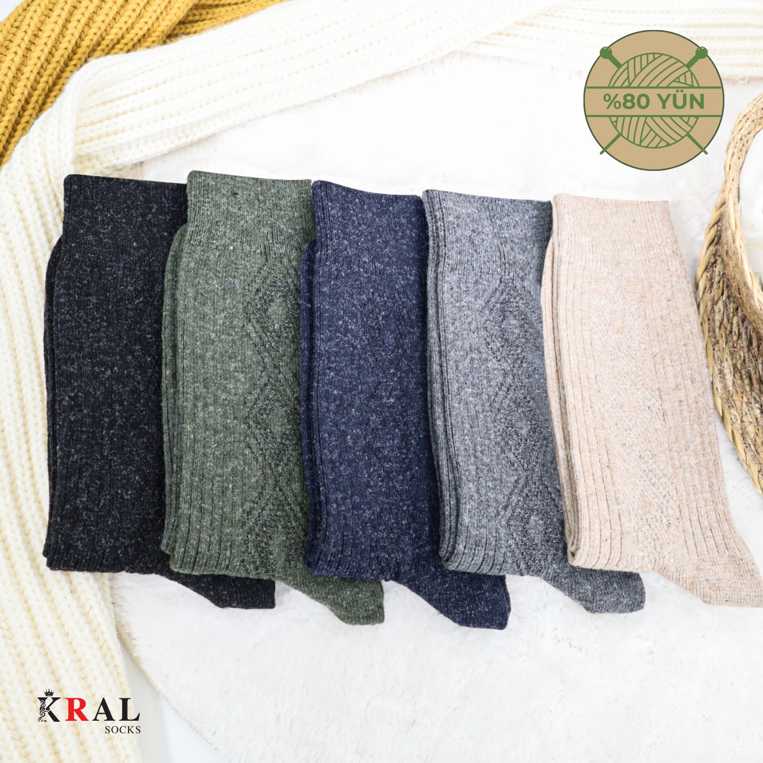 Kral Socks 5 Çift Erkek Termal Lambswool Yün Çorap görsel 3