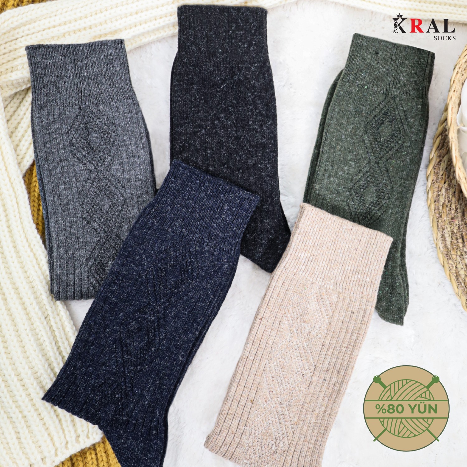 Kral Socks 5 Çift Erkek Termal Lambswool Yün Çorap görsel 5