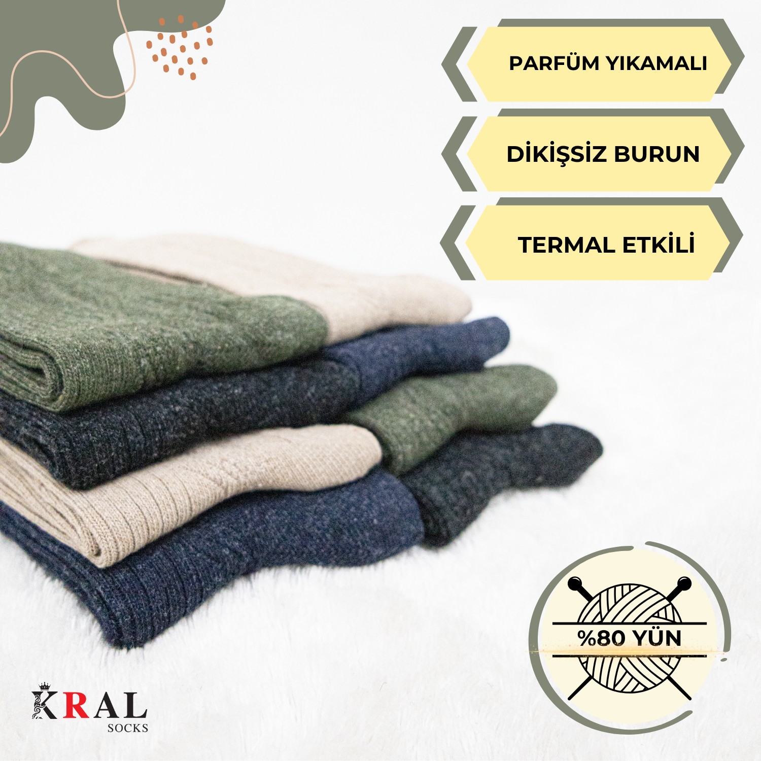 Kral Socks Kral 8'li Kışlık Thermal Etkili Ince Örgülü Çorap, Lambswool Yünlü (Kuzu Yünlü) görsel 3