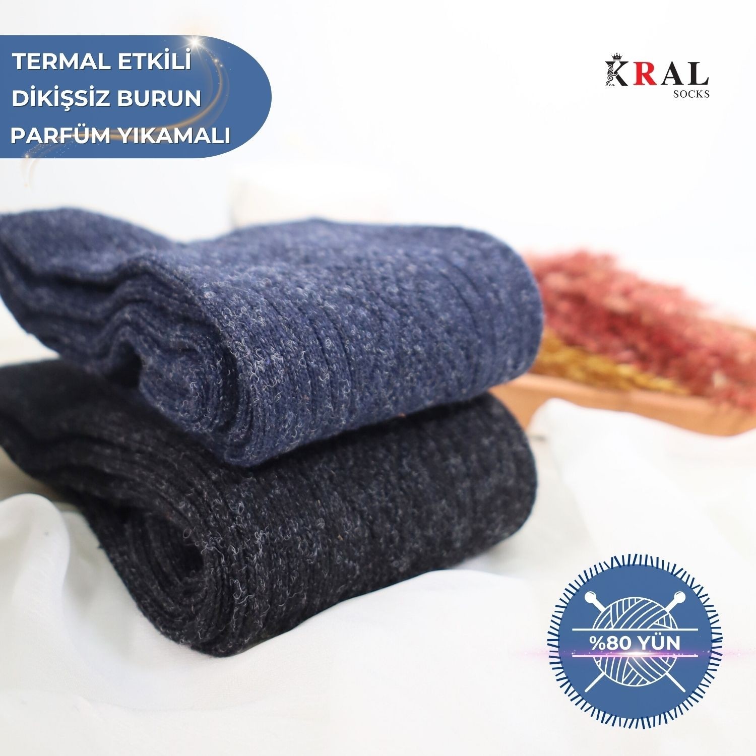 Kral Socks 2 Çift Erkek Termal Lambswool Yün Çorap görsel 3