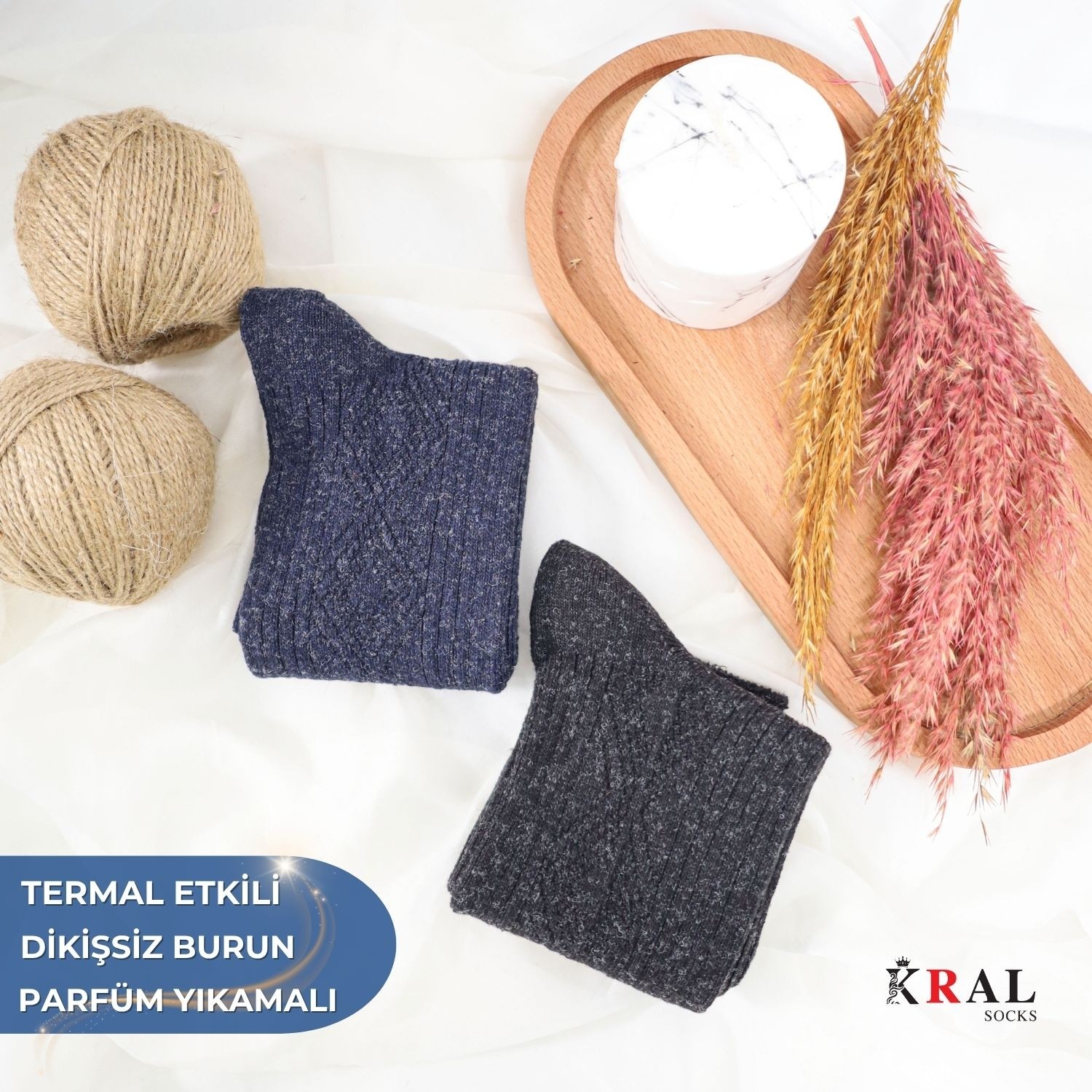 Kral Socks 2 Çift Erkek Termal Lambswool Yün Çorap görsel 5