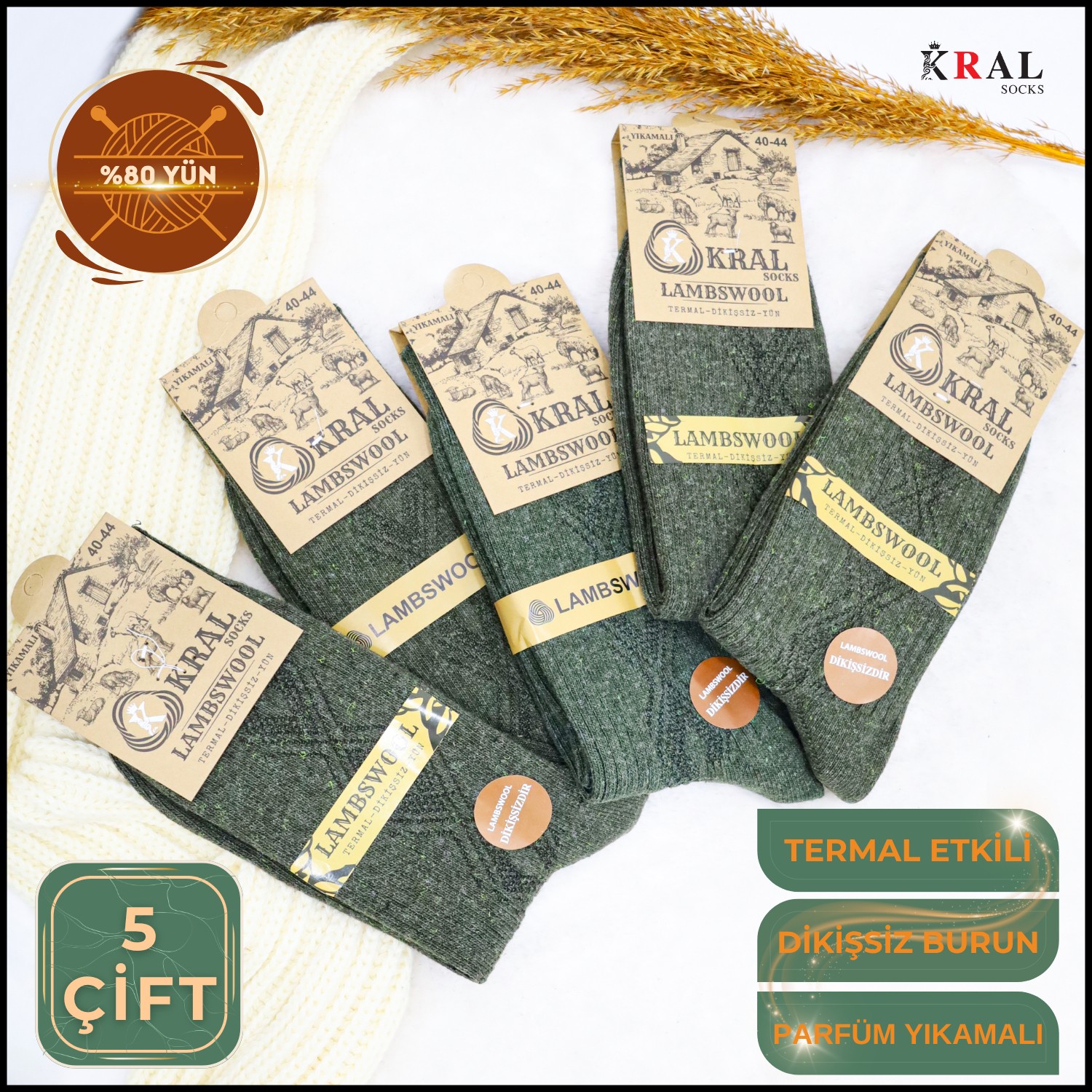 Kral Socks 5 Çift Kadın Lambswool Termal Kışlık Çorap