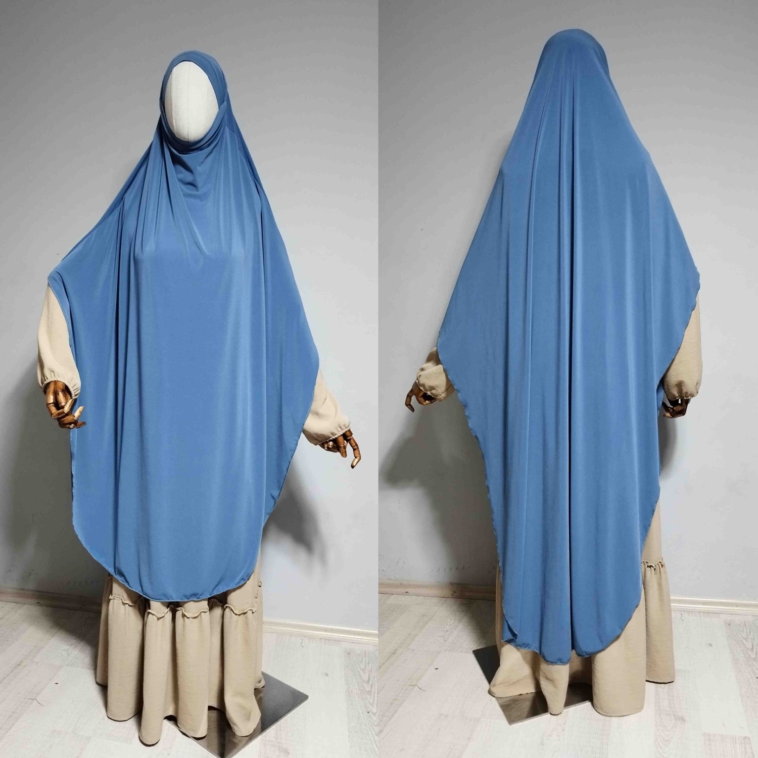 Ahrar Tesettür Tam Boy Sandy Sufle Khimar Hijab Eşarp Indigo görsel 8