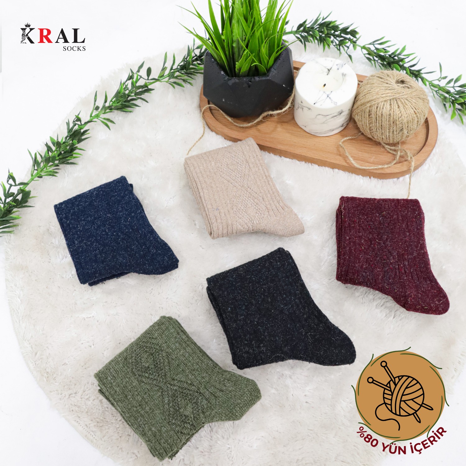 Kral Socks Çorap (5 Çift) Kışlık Yün Çorap Lambswool (Özel Kuzu Yünlü) Kadınlar Için Termal Özellikli görsel 7