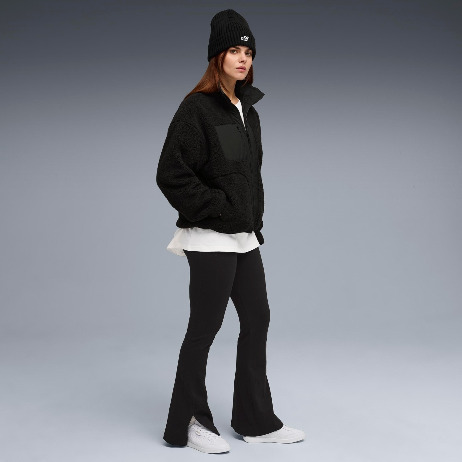 Puma Kadın Reversible Sherpa Ceket A-Form Fit Normal Yaka Cepli Siyah Dokuma Jacket görsel 2