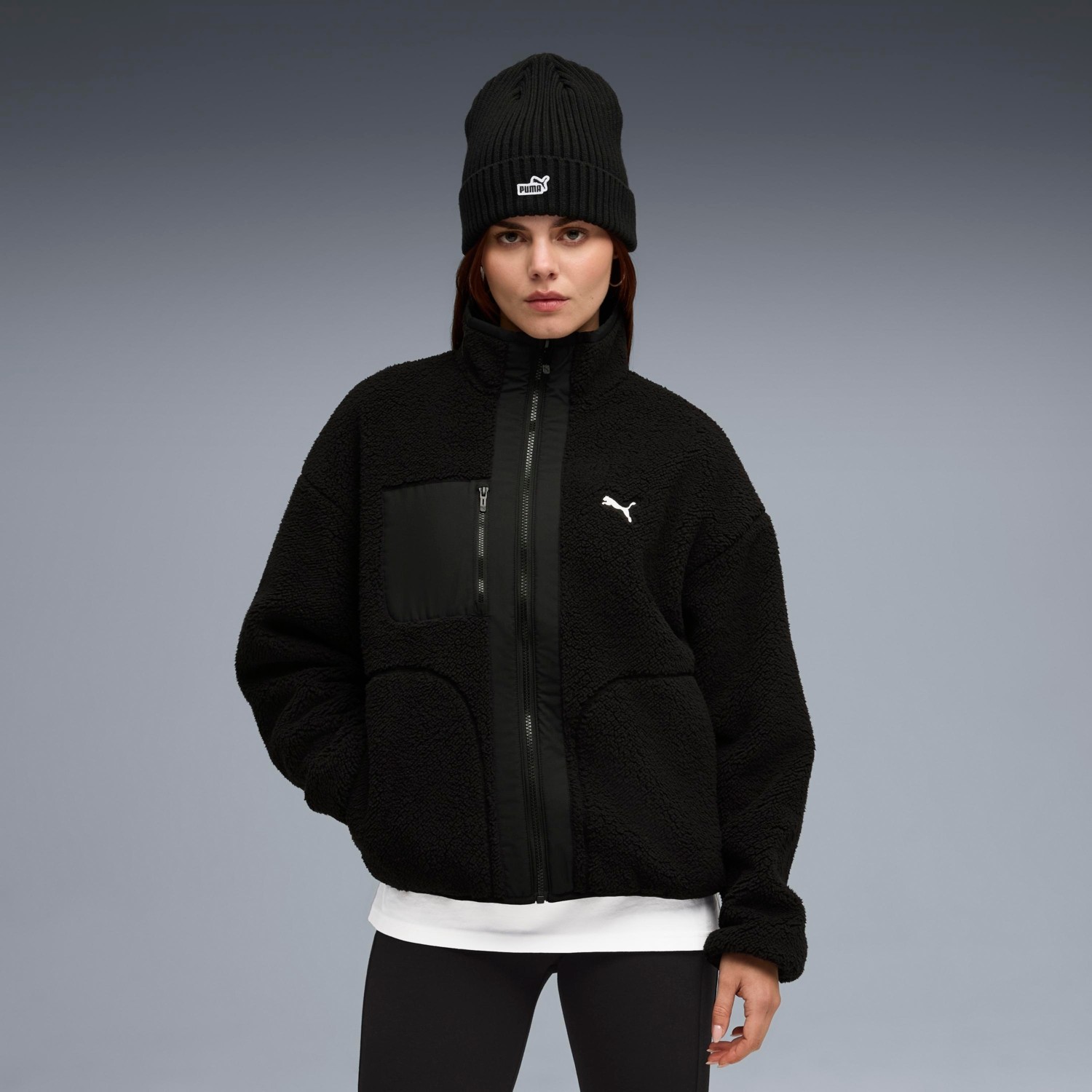 Puma Kadın Reversible Sherpa Ceket A-Form Fit Normal Yaka Cepli Siyah Dokuma Jacket görsel 3