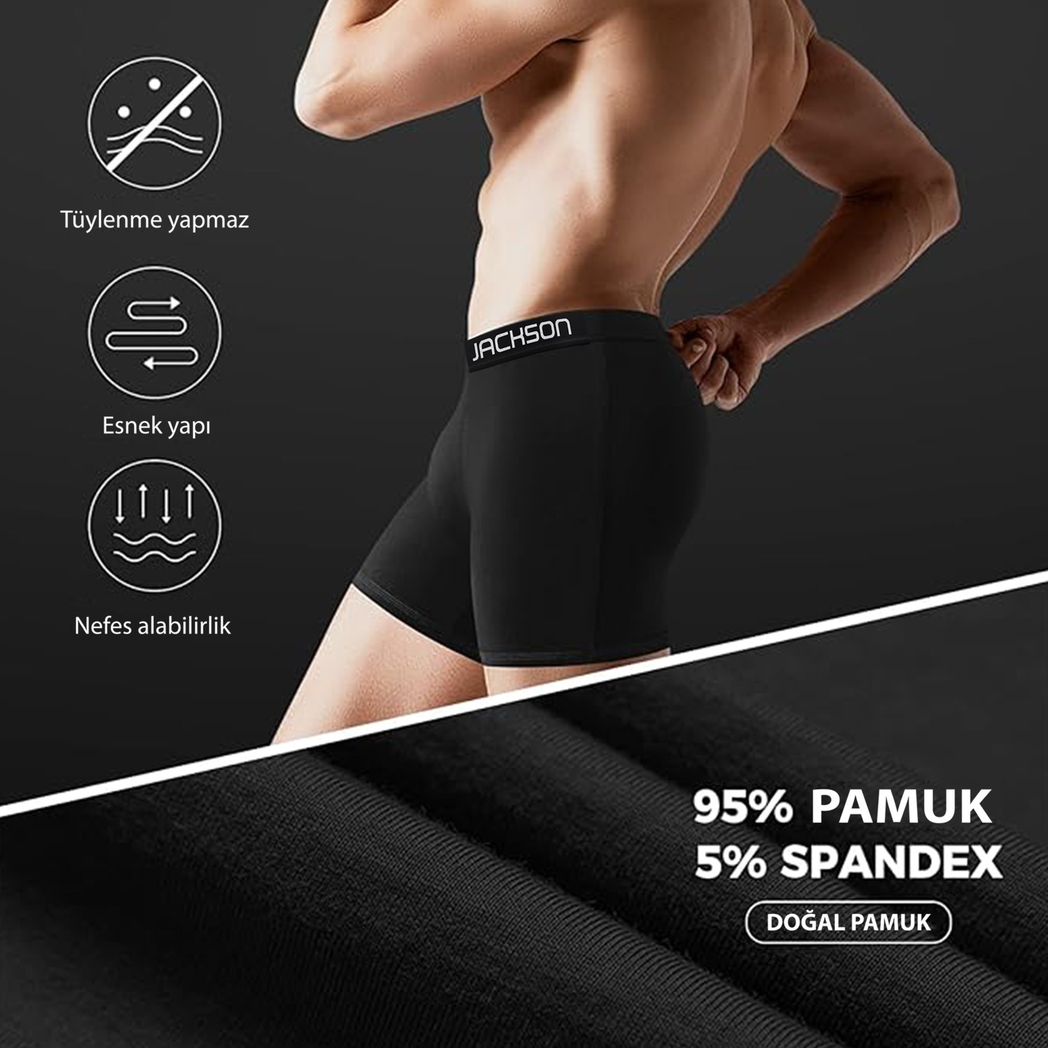Anthony Jackson Likralı 5'li Kutu Premium Uzun Paçalı Erkek Boxer Shadowline görsel 3