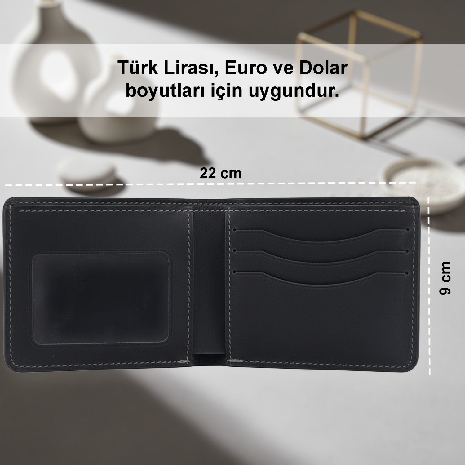 LUQA Leather %100 Hakiki Deri El Yapımı Erkek Cüzdanı | Minimalist Tasarım | 12 Bölmeli | Kartlık | Siyah görsel 3