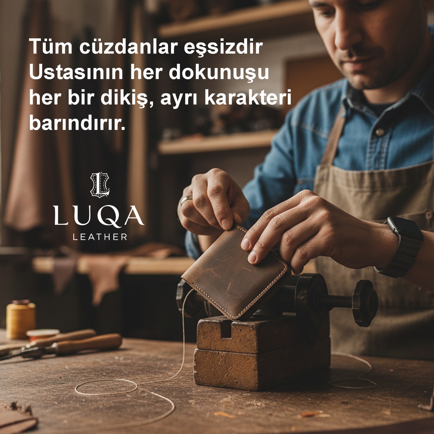 LUQA Leather %100 Hakiki Deri El Yapımı Erkek Cüzdanı | Minimalist Tasarım | Kartlık | Kahverengi görsel 2