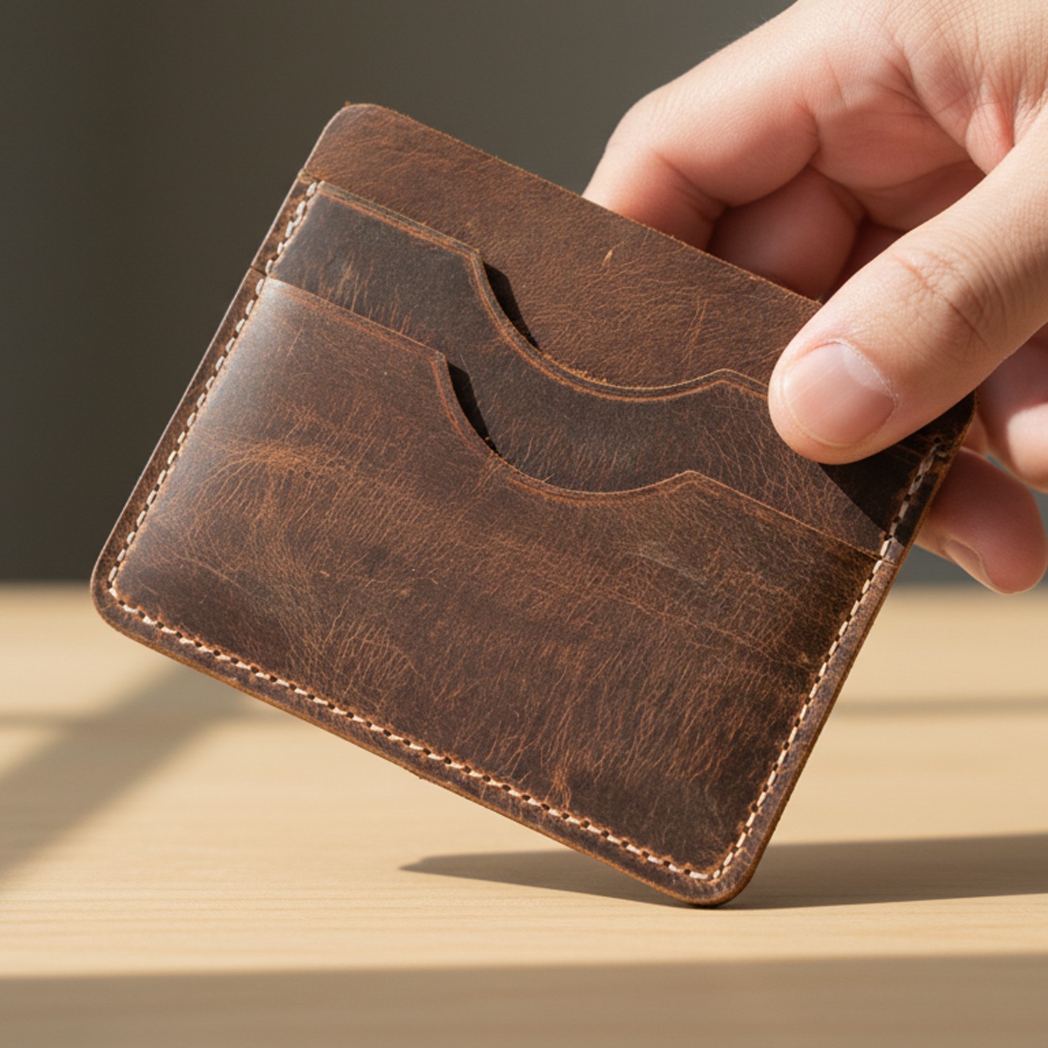 LUQA Leather El Yapımı Hakiki Deri 5 Bölmeli Slim Kartlık Cüzdan Kahverengi - Unisex Kredi Kartı ve Kimlik Cüzdanı