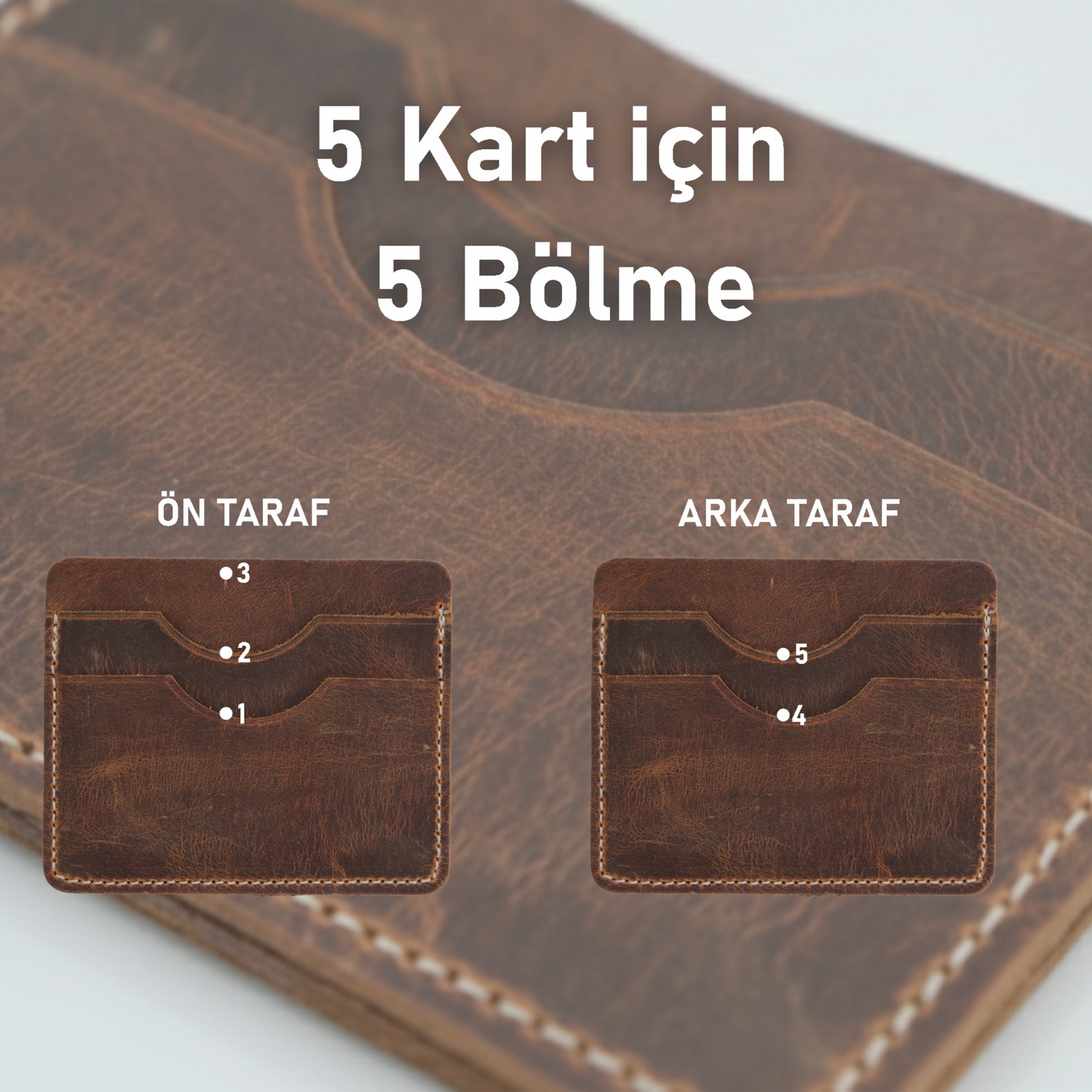 LUQA Leather El Yapımı Hakiki Deri 5 Bölmeli Slim Kartlık Cüzdan Kahverengi - Unisex Kredi Kartı ve Kimlik Cüzdanı görsel 5