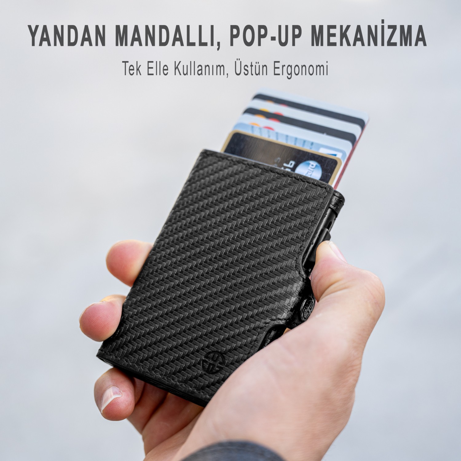 Trusador Palermo Carbon Mekanizmalı Üçe Katlanır Kartlık Hakiki Deri Cüzdan Unisex Kadın Erkek Rfid Korumalı görsel 3