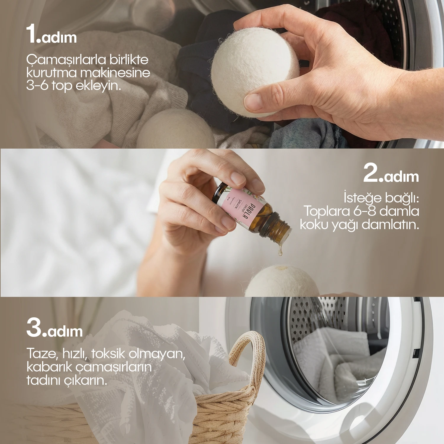 Resim Çamaşır Yün Kurutma Topu ve Koku Seti - Doğal Yumuşatıcı - Kurutma Makinesi Için - 6 Adet - Xl 