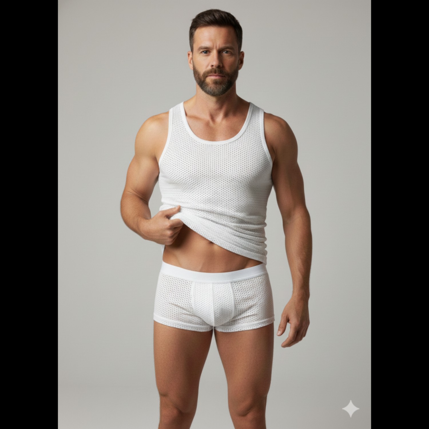 Marsilyan Erkek Beyaz File Tank Top Boxer Takımı