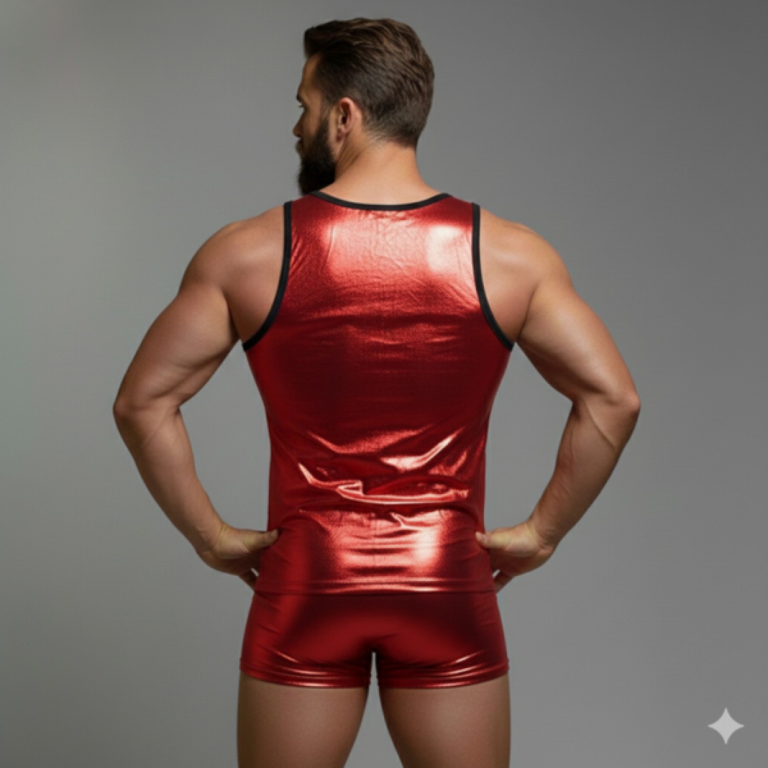 Marsilyan Erkek Kırmızı Lame Tank Top Boxer Takımı görsel 2