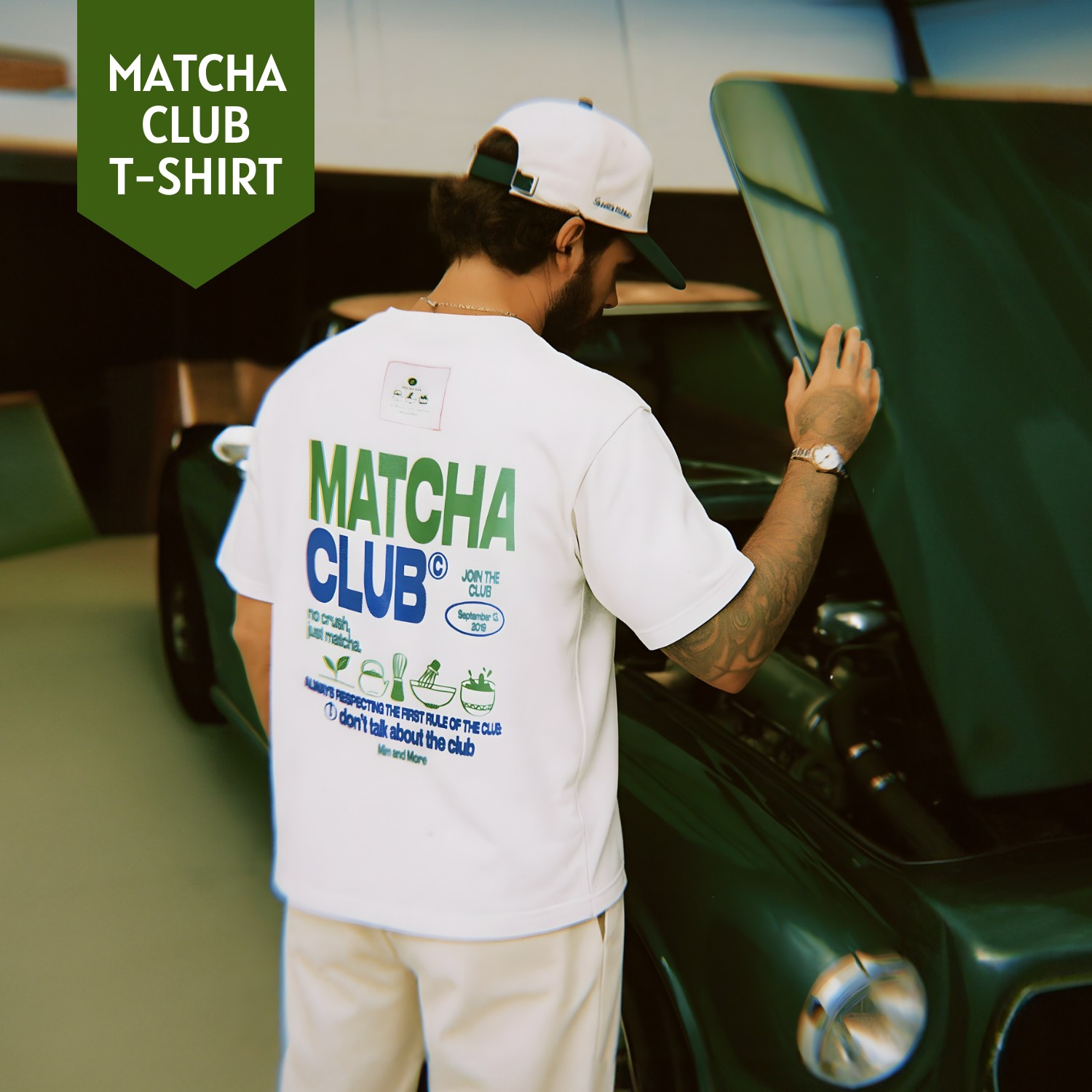 Mim And More Matcha Club Baskılı Unisex Oversize Tişört, Modal Kumaş, Hafif ve Rahat T-Shirt