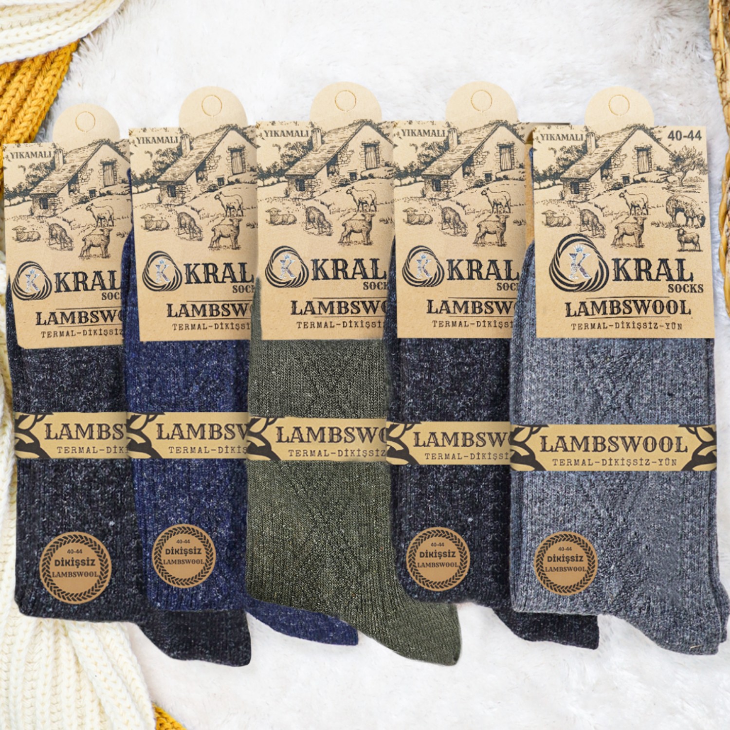 Kral Socks 5 Çift Erkek Termal Lambswool Yün Çorap